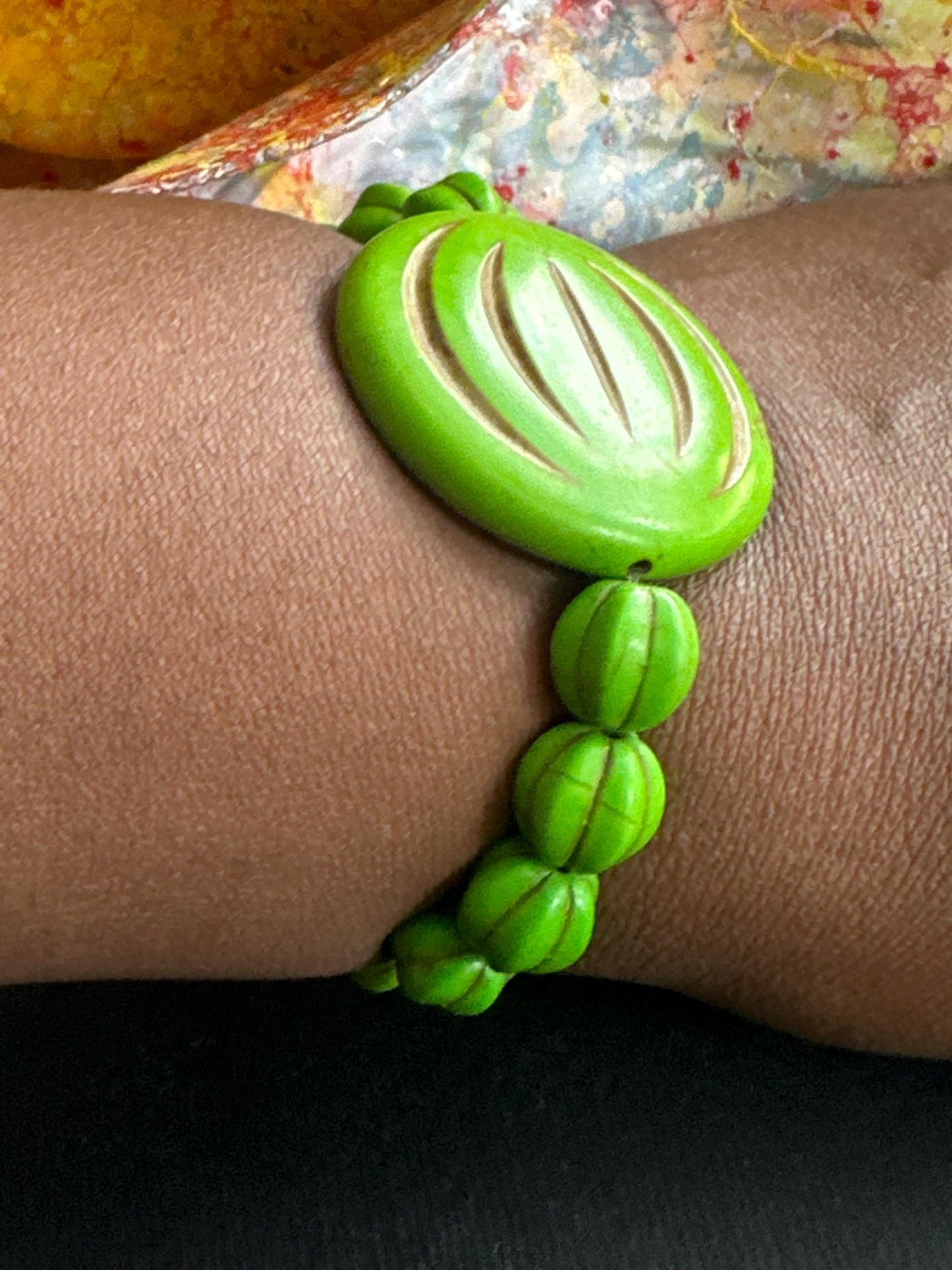 Green Bracelet with Large Focal Stackable Unisex Bracelet