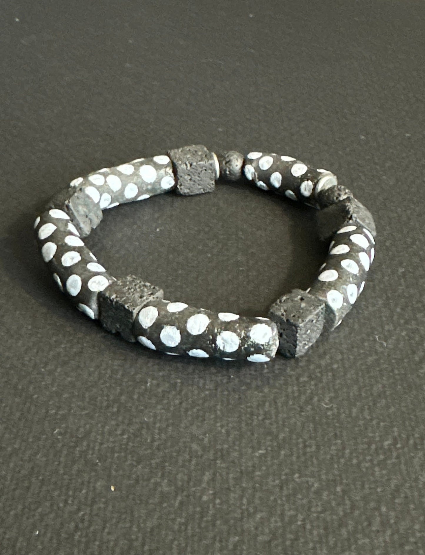 Black and White Krobo with Silver Accent Beaded Bracelet for Men and Women