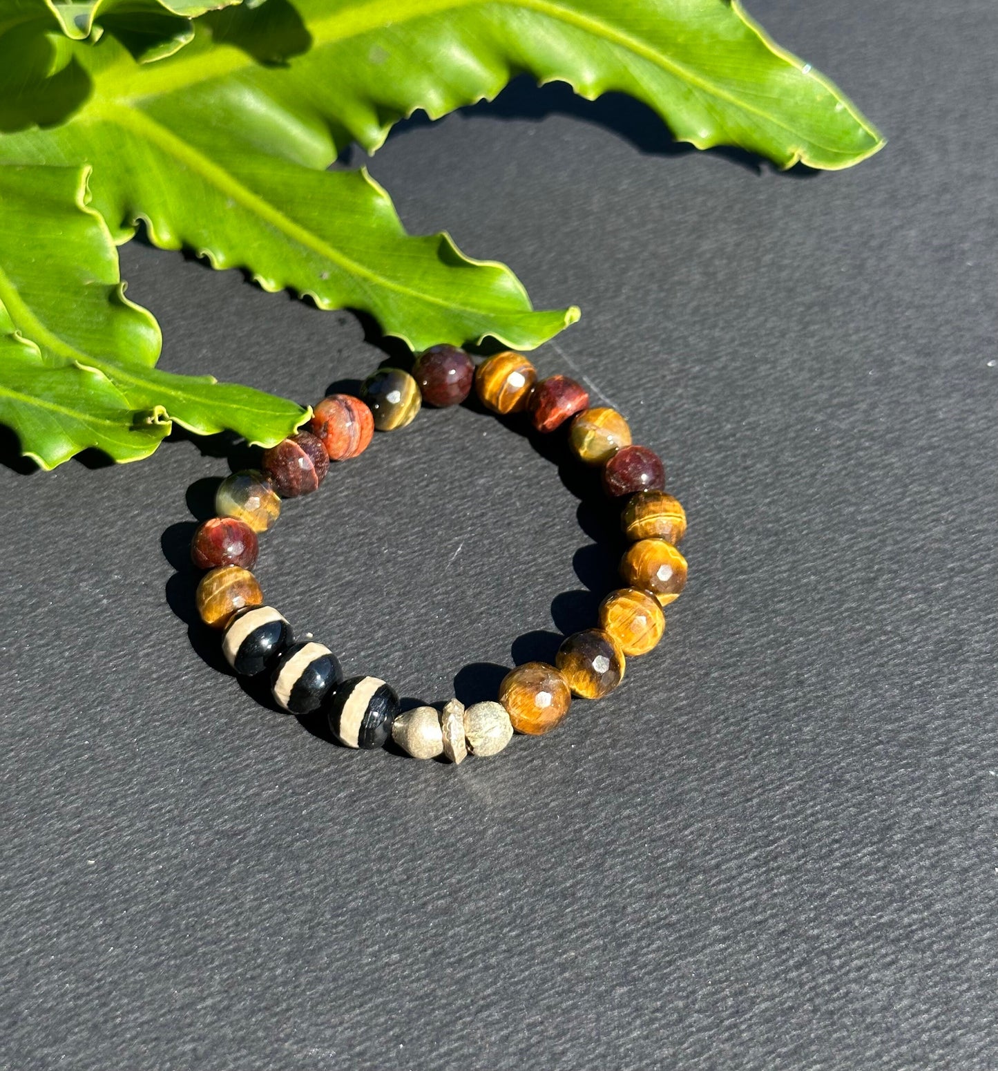 Agate and Tiger’s Eye Bracelet with Silver Filigree Beads