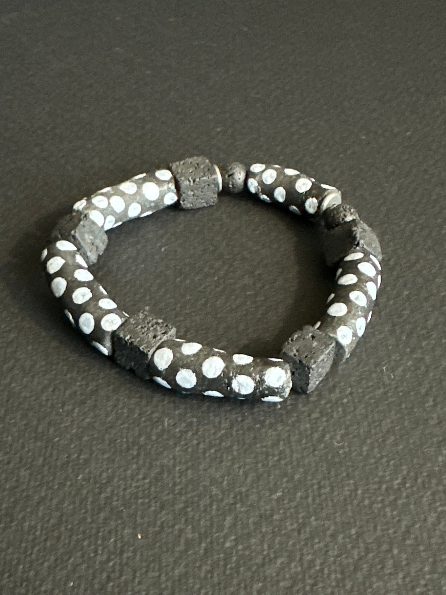 Black and White Krobo with Silver Accent Beaded Bracelet for Men and Women