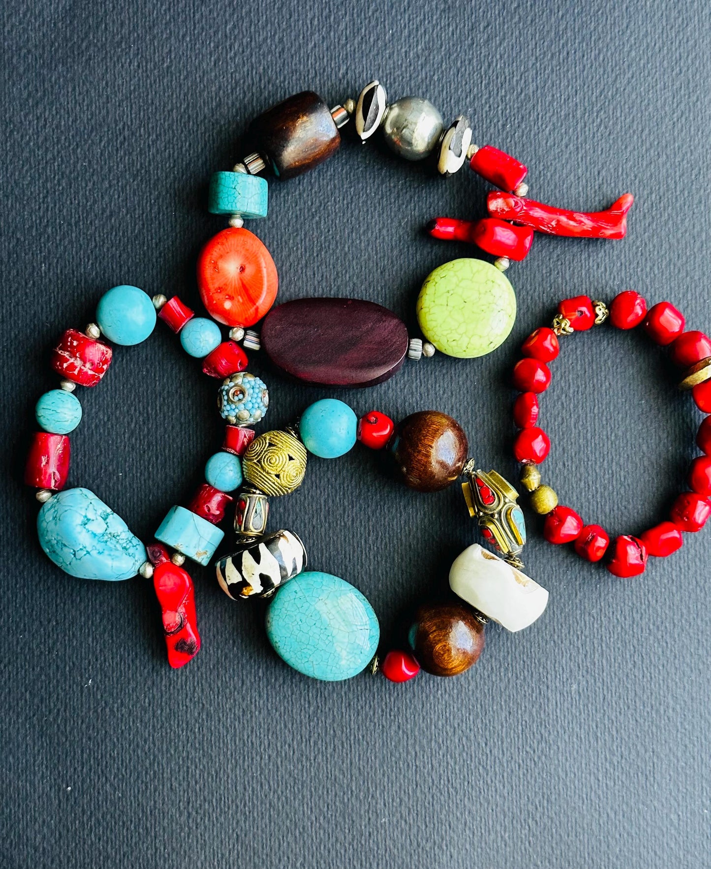 Red Coral with Gold Accent Beaded Bracelet
