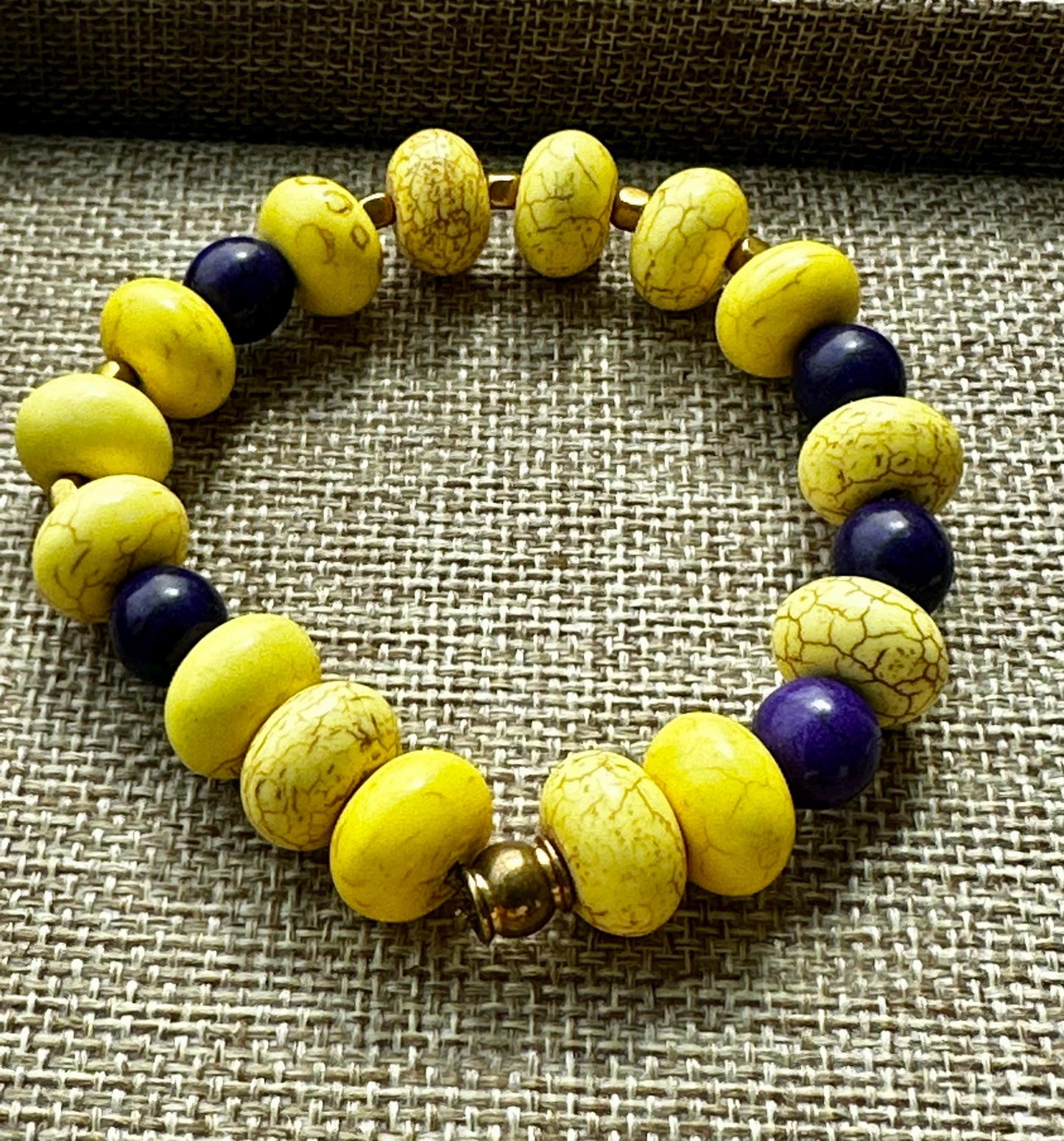Yellow and Purple Unisex Beaded Bracelet