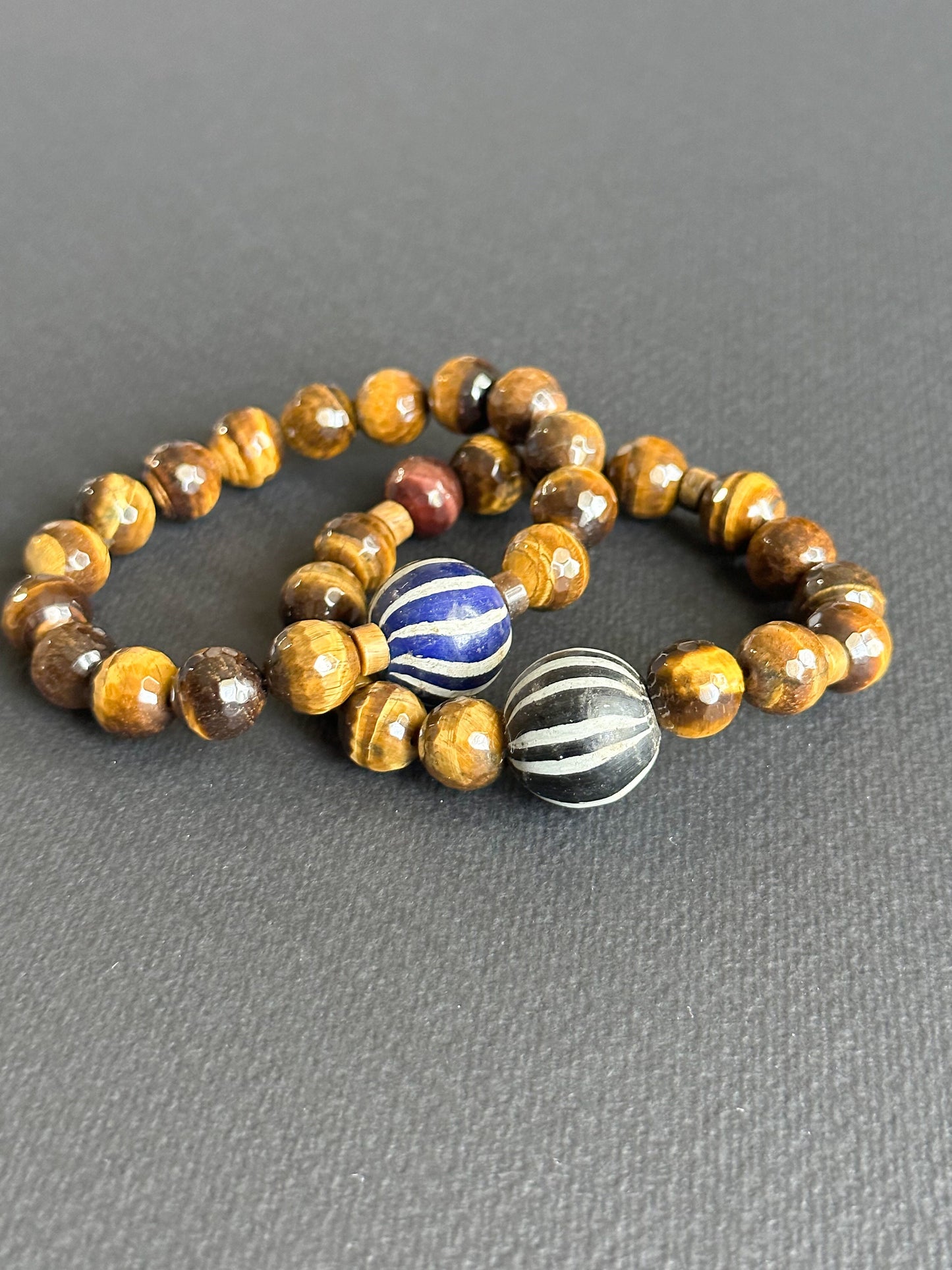 Tiger’s Eye Unisex Bracelet with Black & White Java Focal Bead