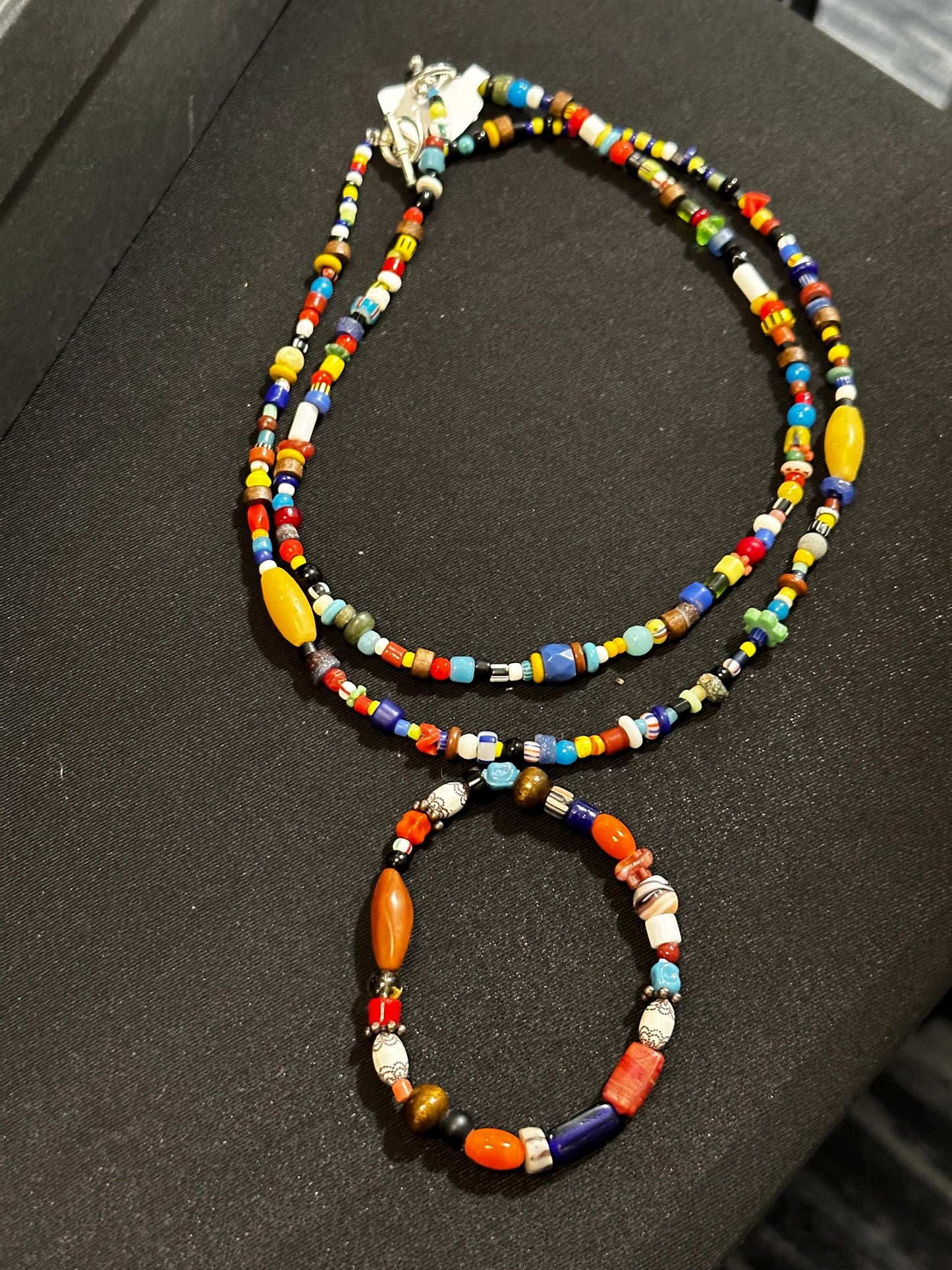 18 inch Beaded Necklace African Trade Bead Necklace