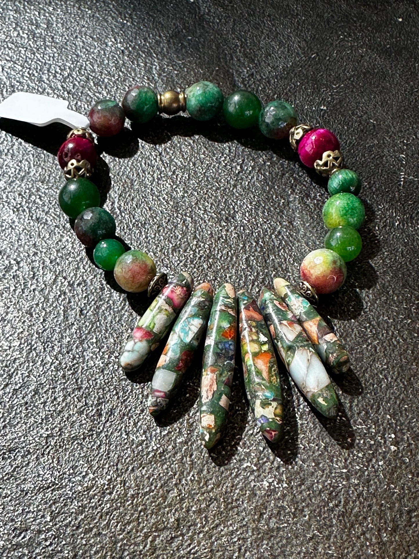 Green and Pink Multi Bracelet with Spiked Focal Beads