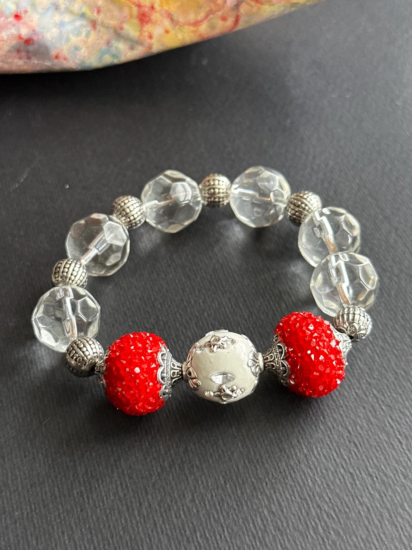 Red and White Winter Bliss Bracelet Stack