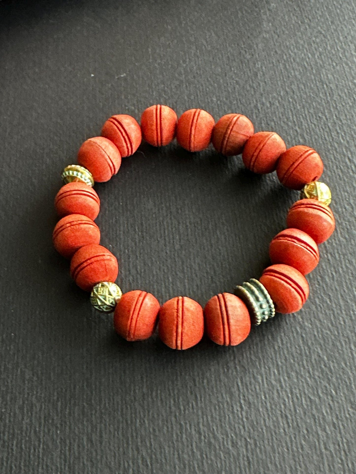 Carved Wood and Metal Unisex Bracelet