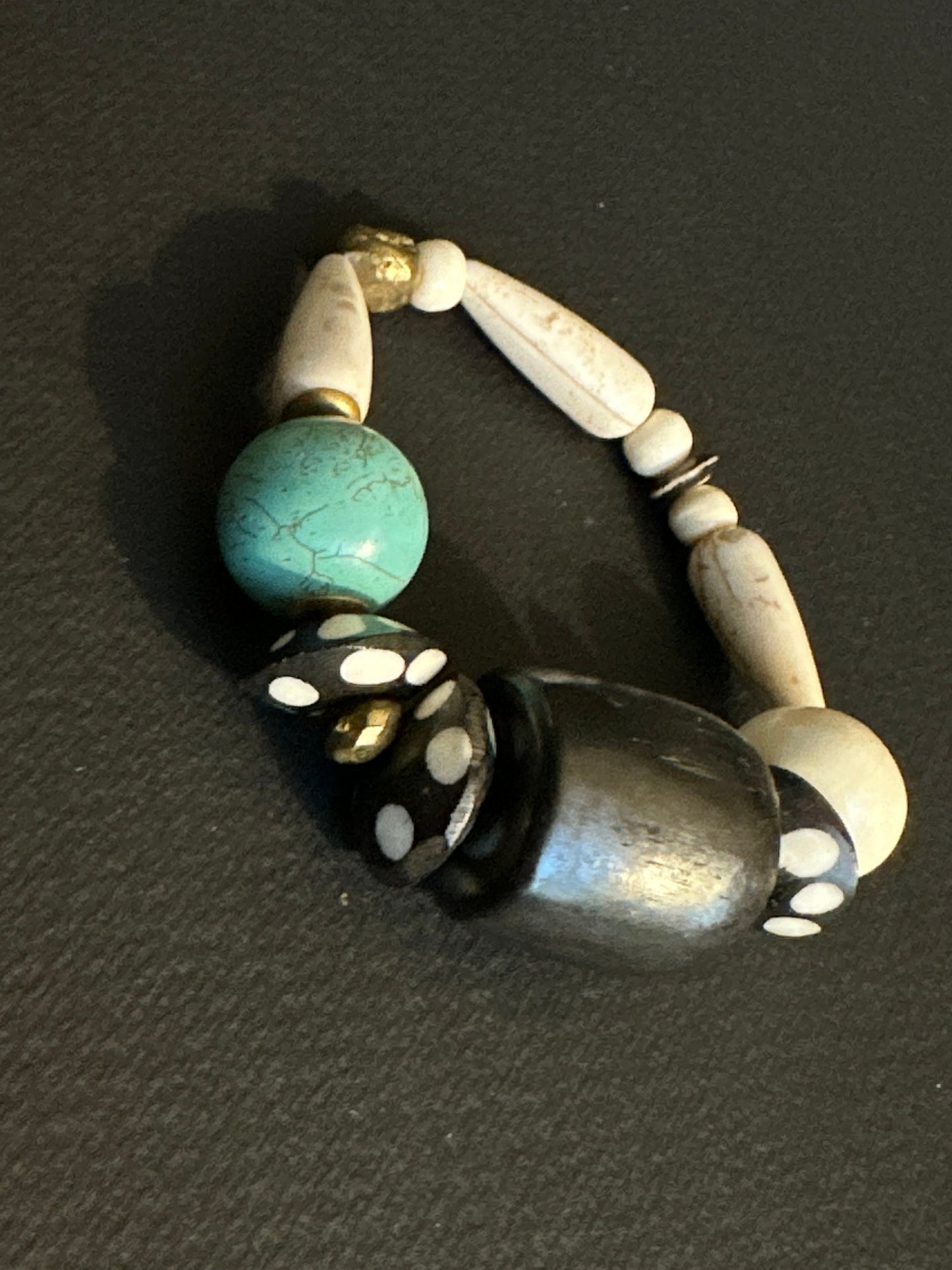 Turquoise Colored Brown and Cream Large Chunky Beaded Bracelet