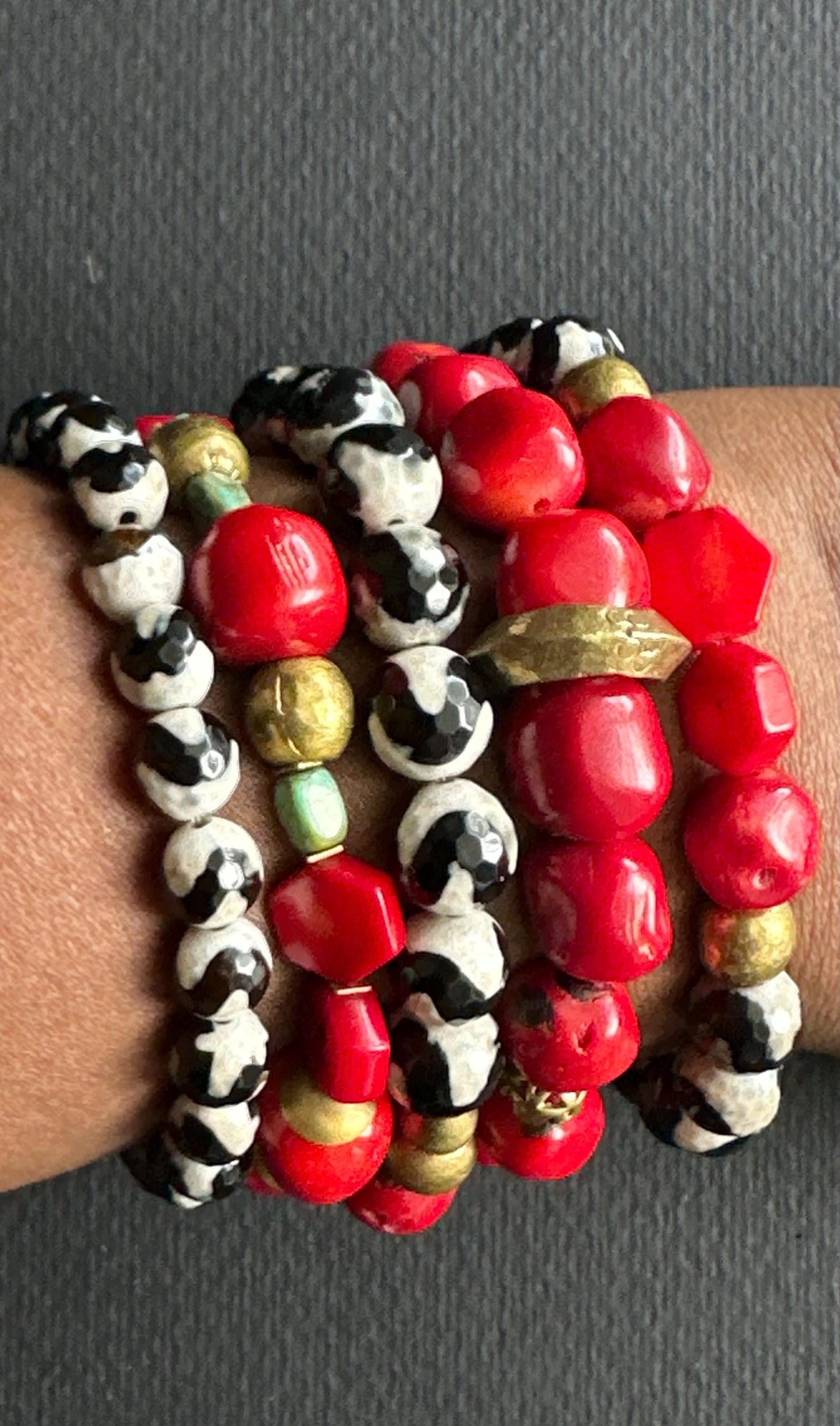 Unisex Handmade Beaded Bracelets featuring Bamboo Coral, Turquoise, Agate Beads