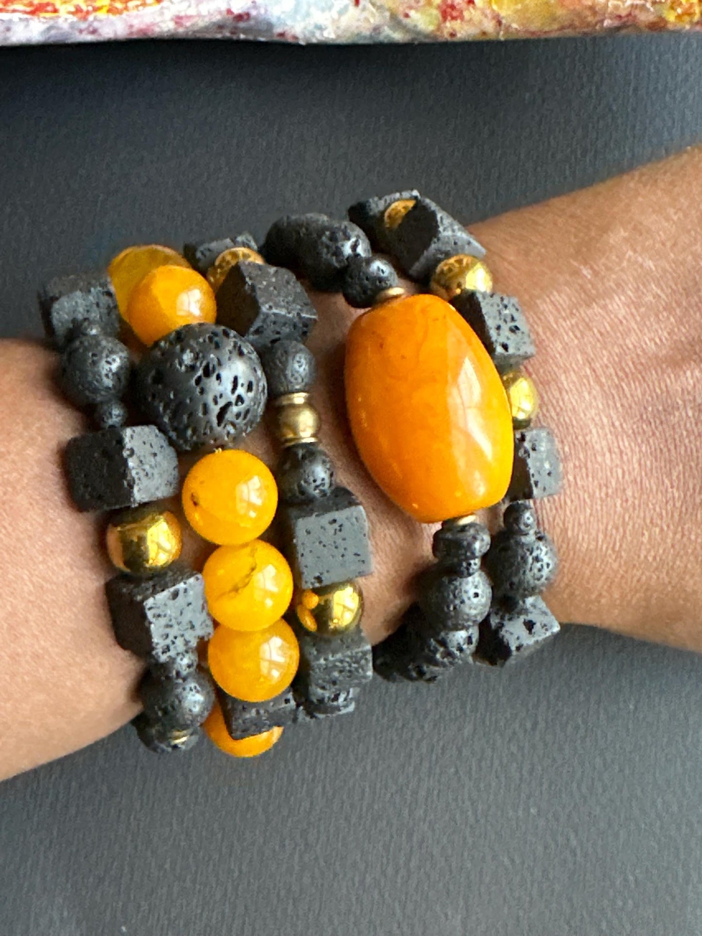 Lava Stone and Resin Stack Unisex Statement Bracelets
