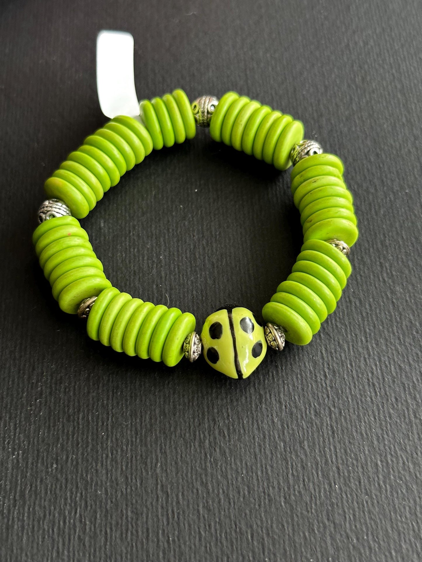 Green and Black with Ladybug Bracelet