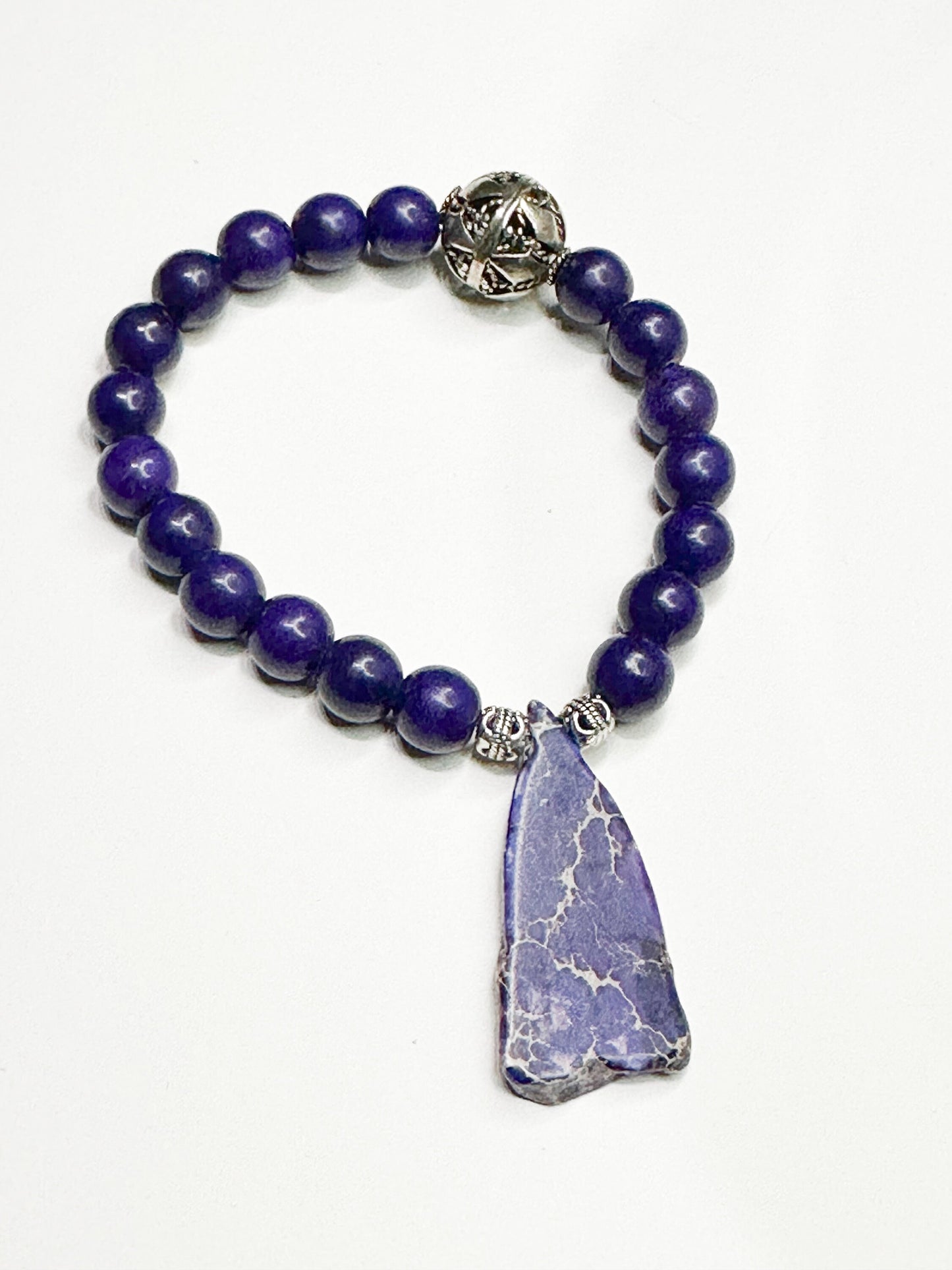 Purple and Silver Beaded Bracelet with Bold Mixed Stone Focal Bracelet #PurpleJewelry #2