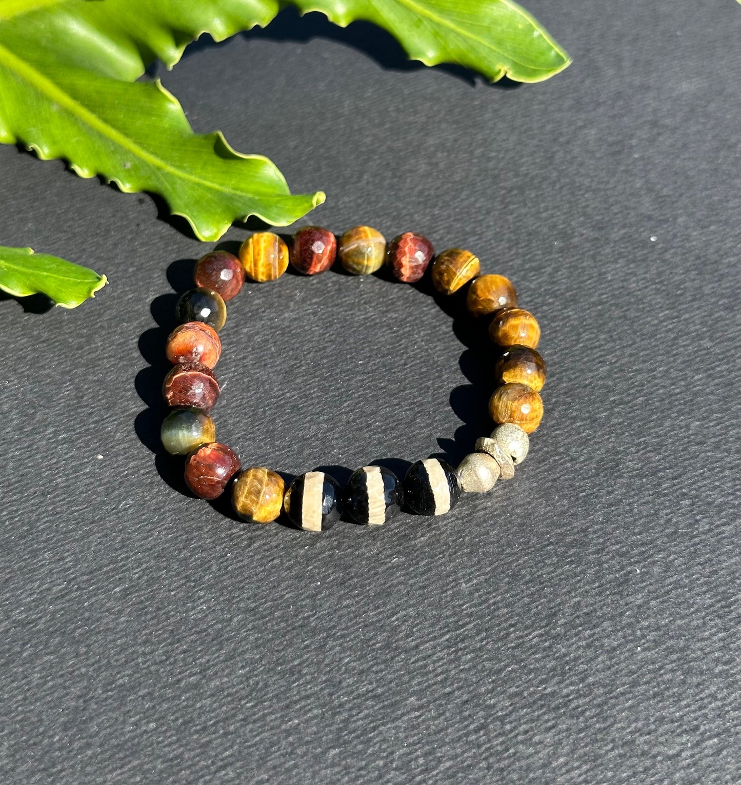 Agate and Tiger’s Eye Bracelet with Silver Filigree Beads