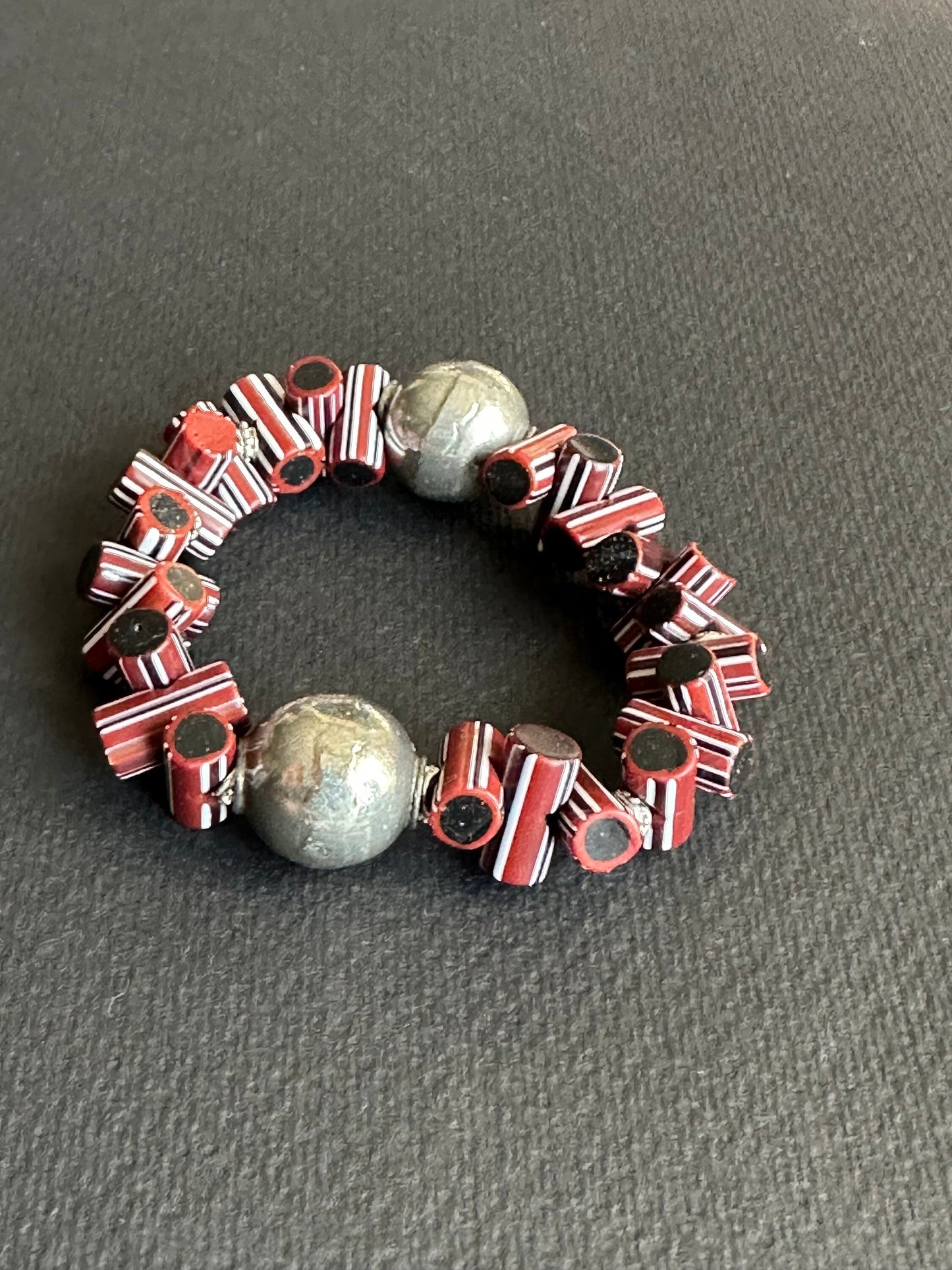 Black Wood Beaded Bracelet with Striped Java Beads