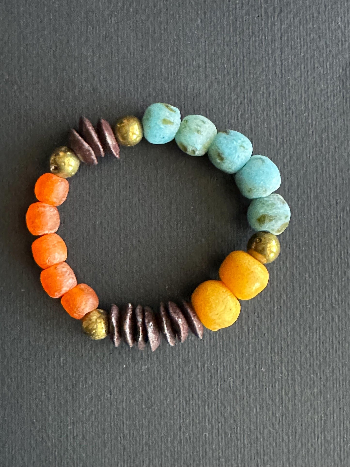 Recycled African Glass Bead Bracelet | Earthy Boho Stretch Jewelry