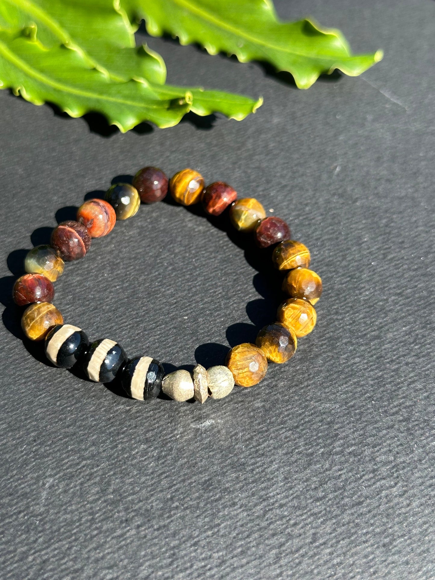 Agate and Tiger’s Eye Bracelet with Silver Filigree Beads