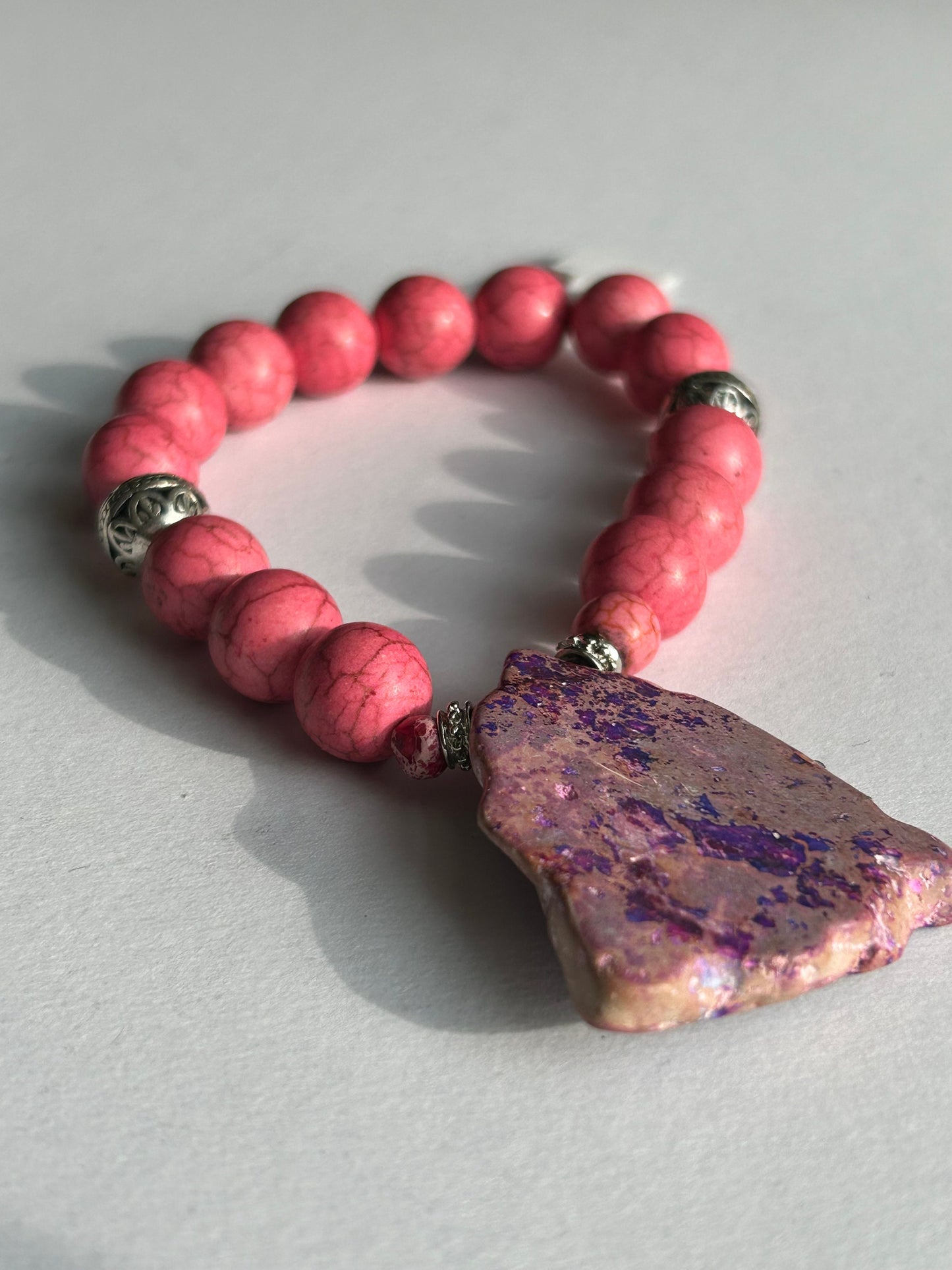Pink Bracelet with Chunky Pendant Two Piece Bracelet Set