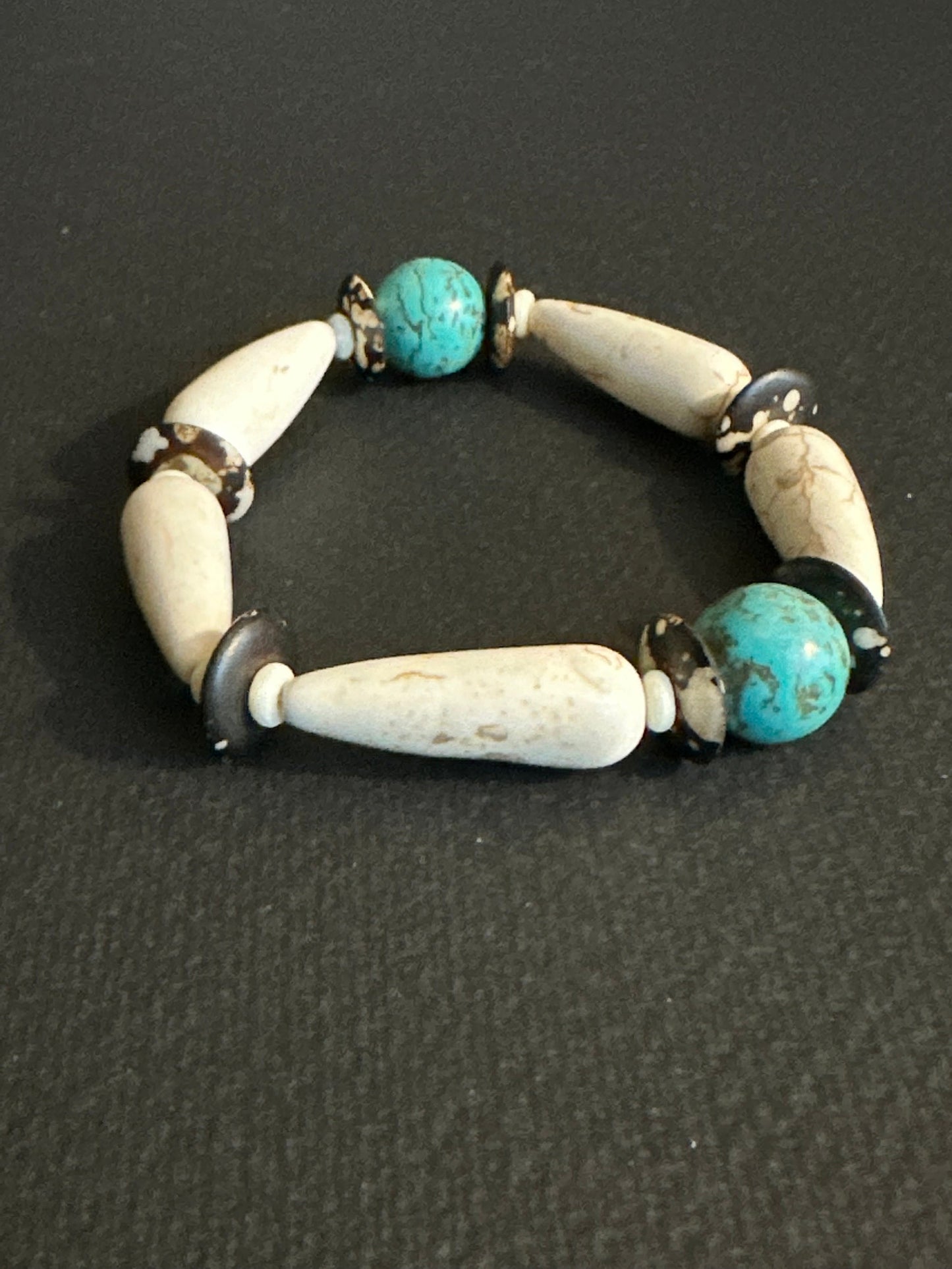 Perfect for Spring Turquoise Colored/ Brown - Cream Beaded Bracelet
