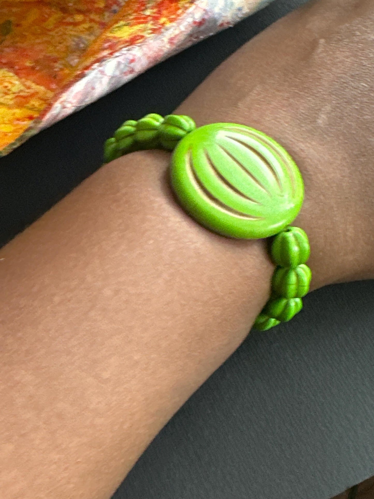 Green Bracelet with Large Focal Stackable Unisex Bracelet