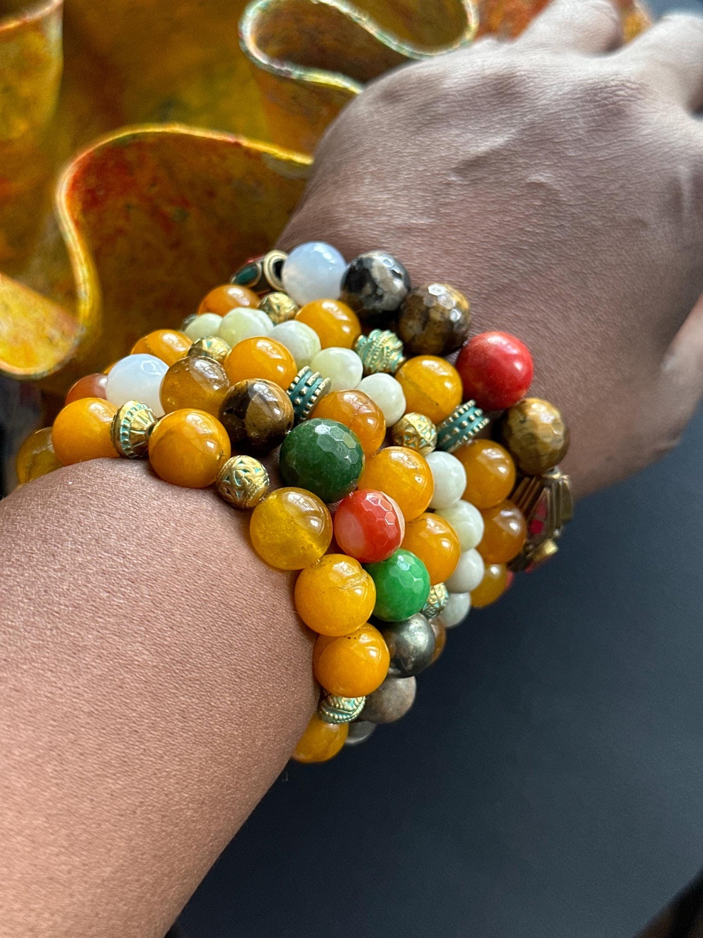 Orange - Tangerine Unisex Bracelet #2 with Metal Accent Beads