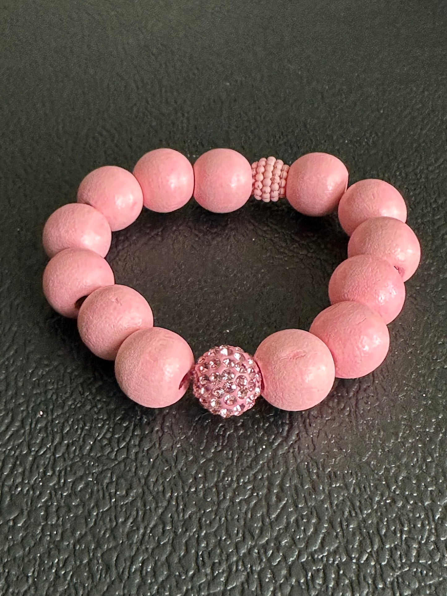 Pink and Green Painted Wood Beaded Bracelet