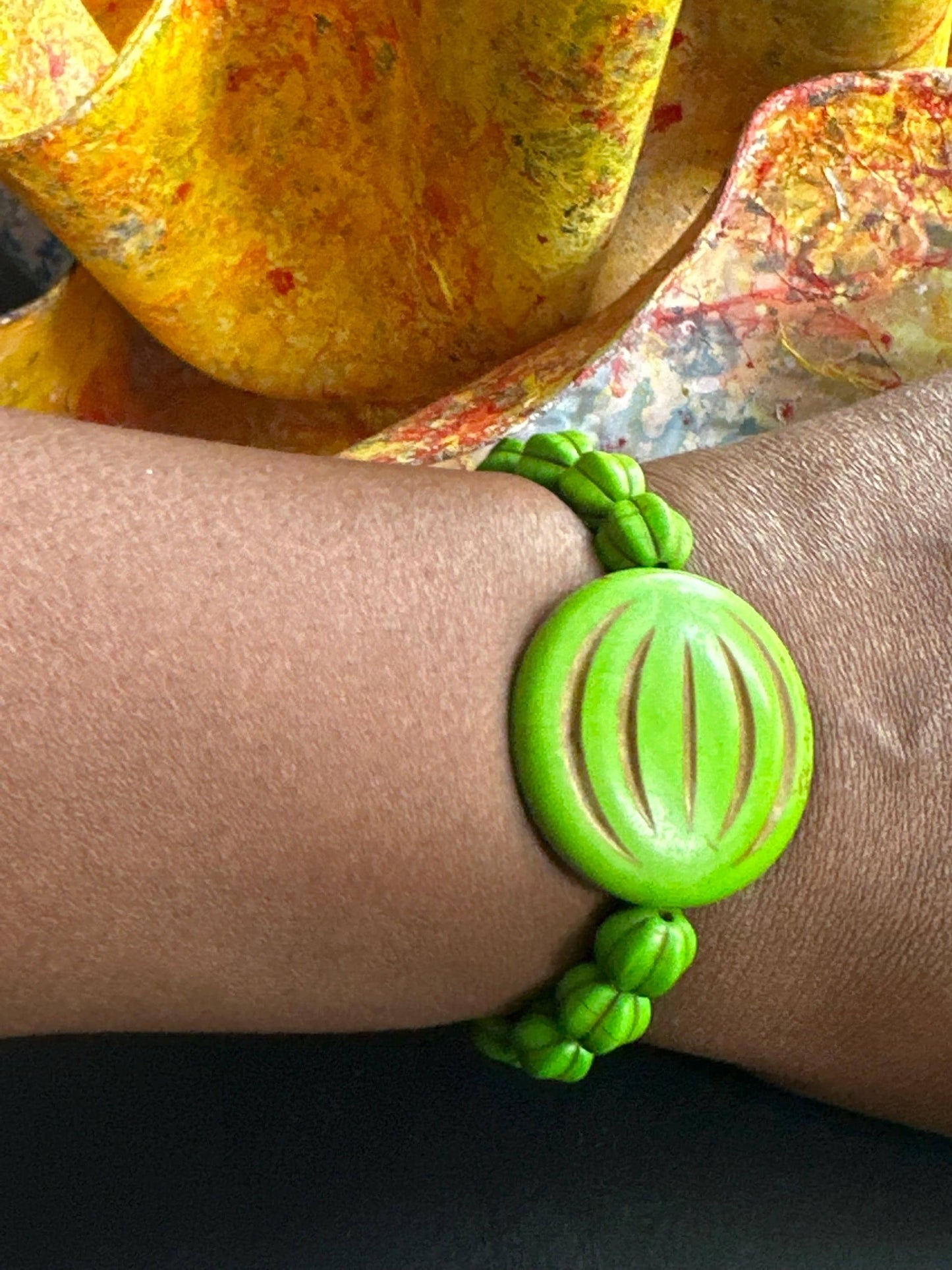 Green Bracelet with Large Focal Stackable Unisex Bracelet