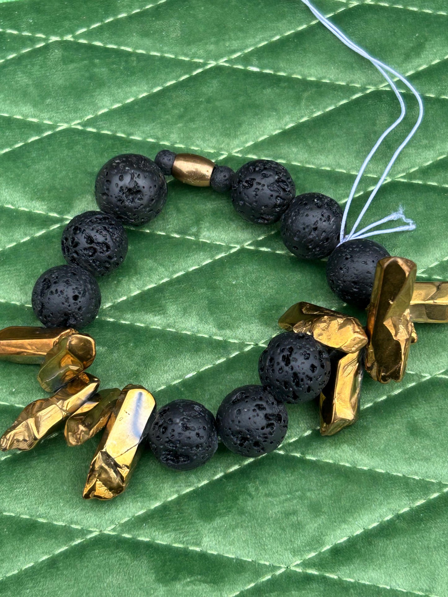 Black Lava & Gold Crystal Statement Bracelet