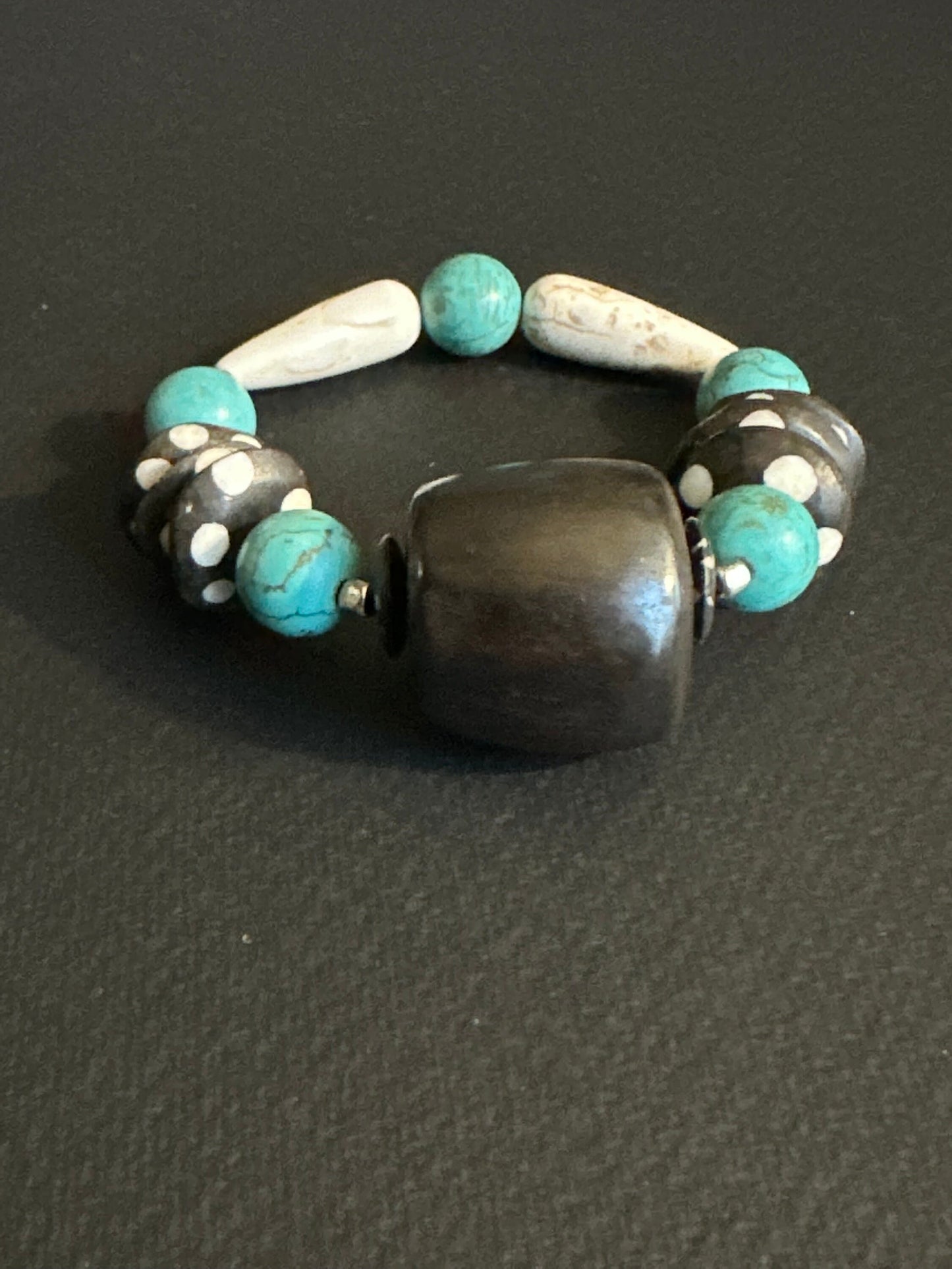 Turquoise Colored Brown and Cream Large Chunky Beaded Bracelet