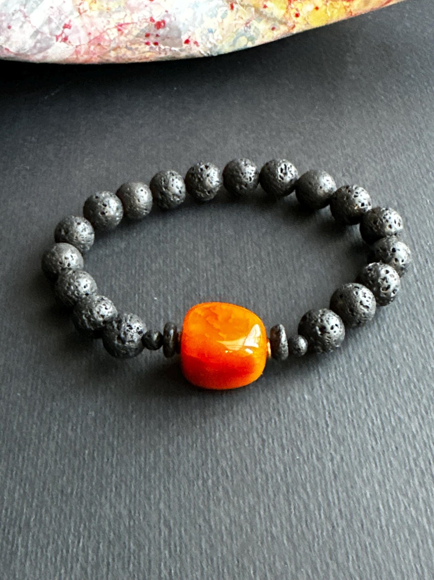 Lava Stone and Resin Stack Unisex Statement Bracelets