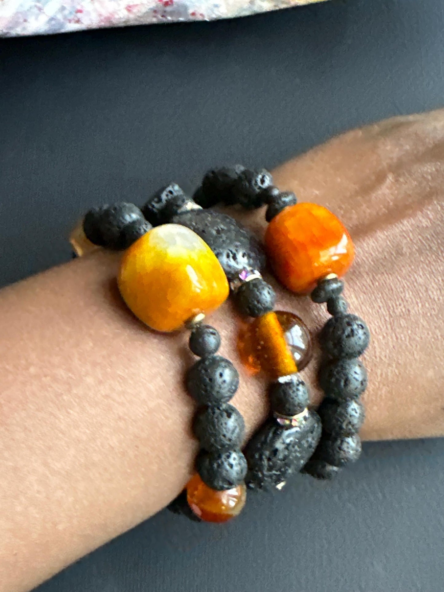 Lava Stone and Resin Stack Unisex Statement Bracelets