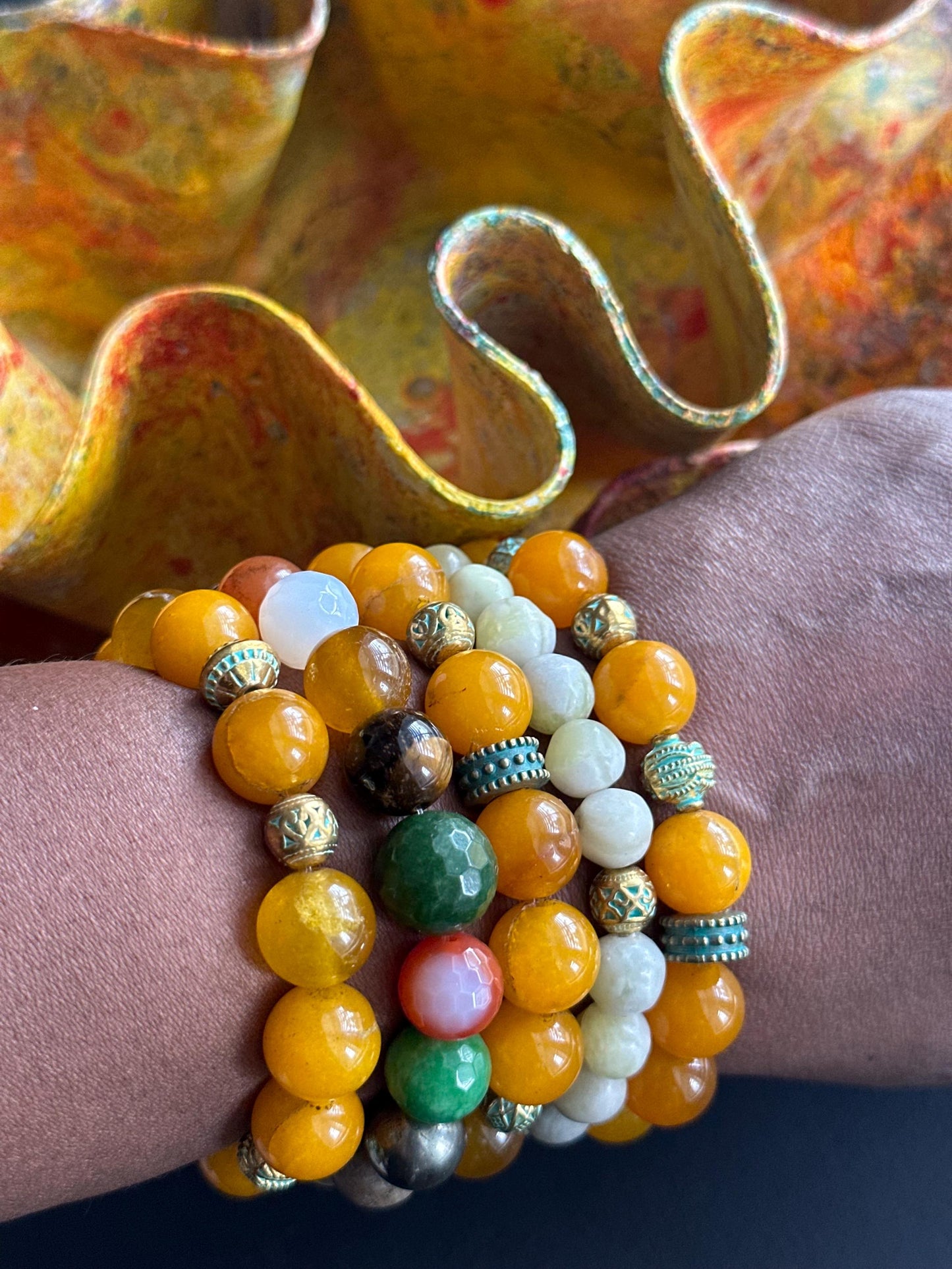 Orange - Tangerine Unisex Bracelet #2 with Metal Accent Beads