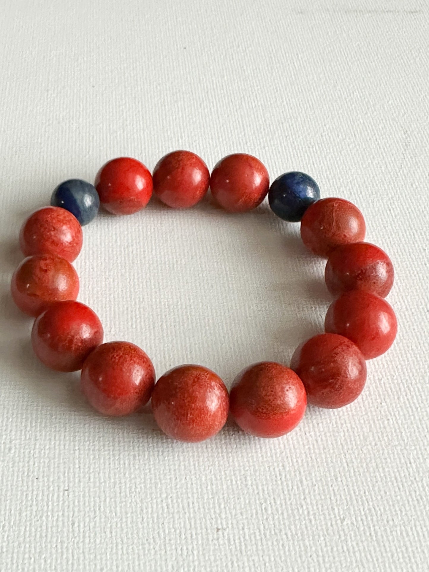 Lapis and Red Ceramic Beaded Bracelet