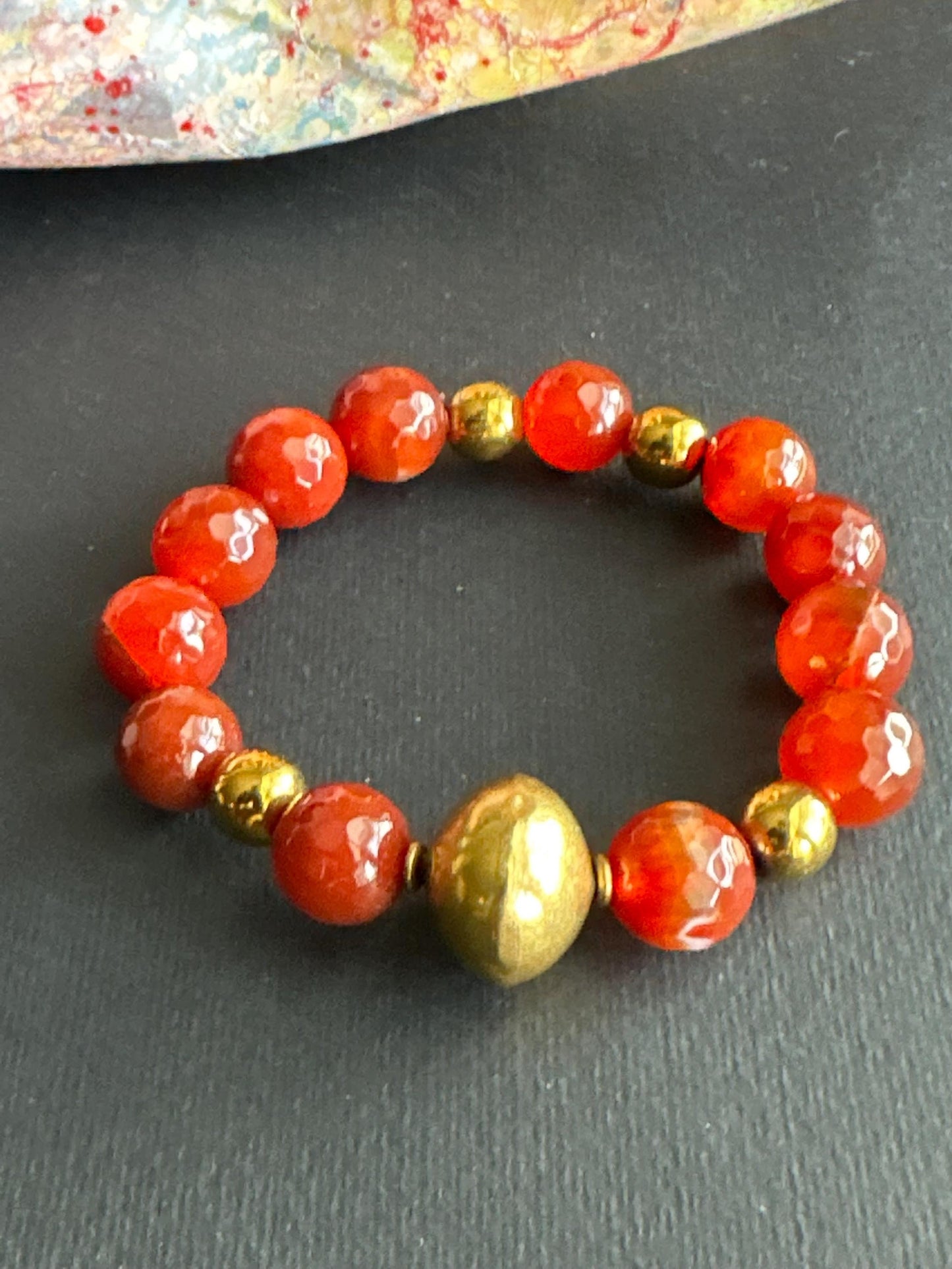 Blue and Orange Gemstone Beaded Bracelet Set