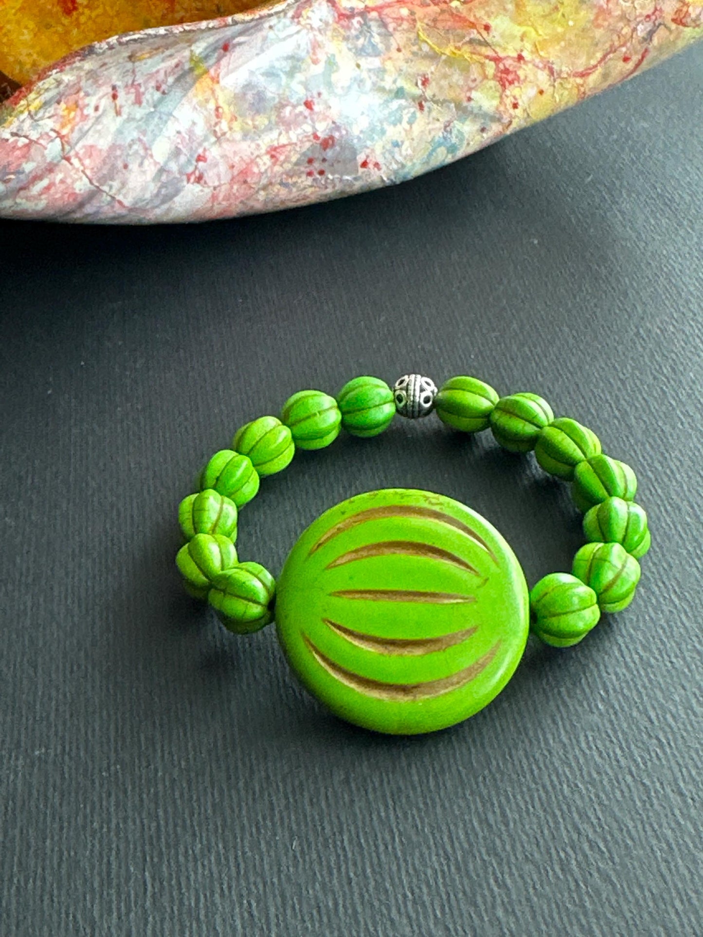Green Bracelet with Large Focal Stackable Unisex Bracelet