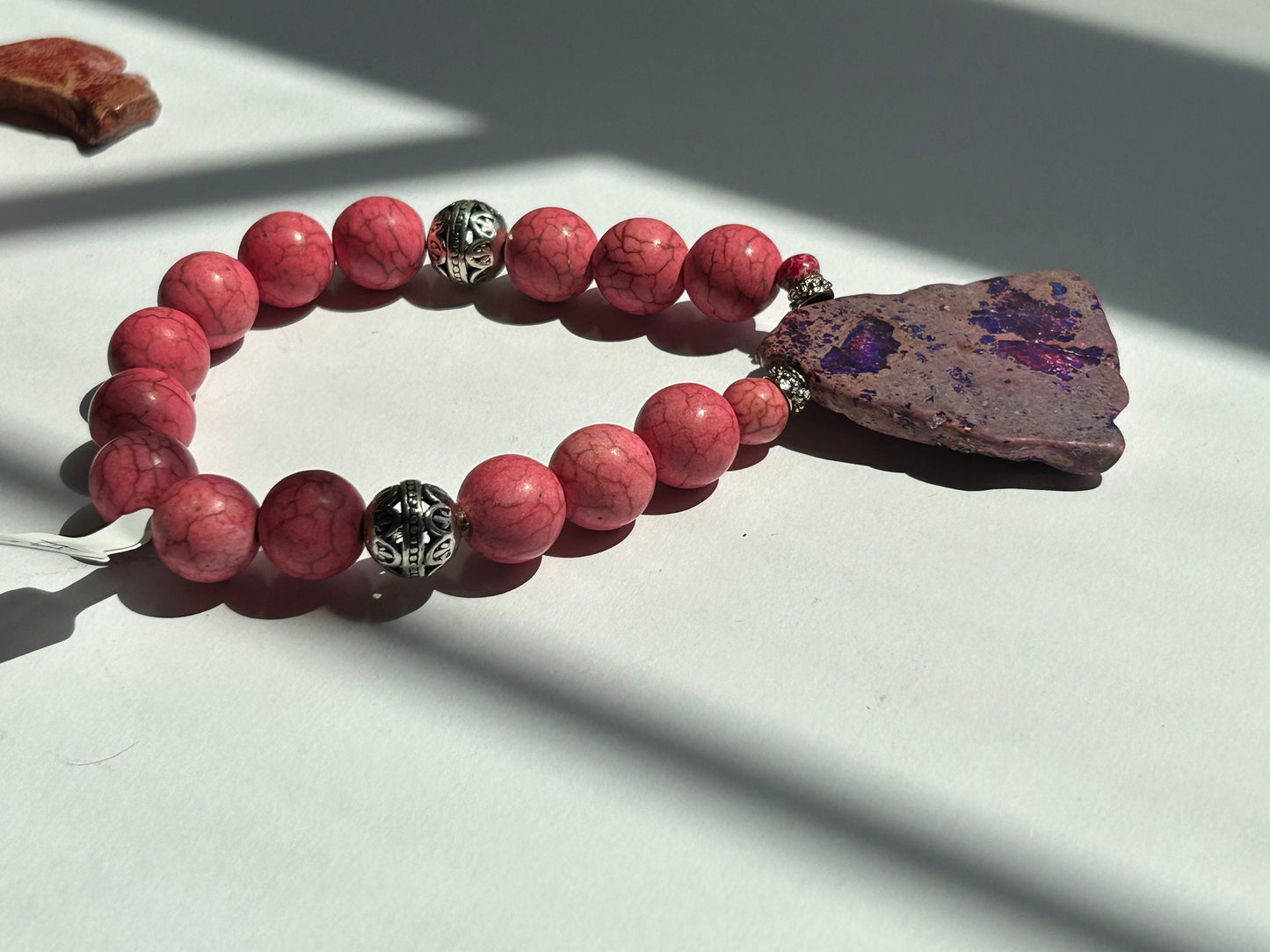 Pink Bracelet with Chunky Pendant Two Piece Bracelet Set