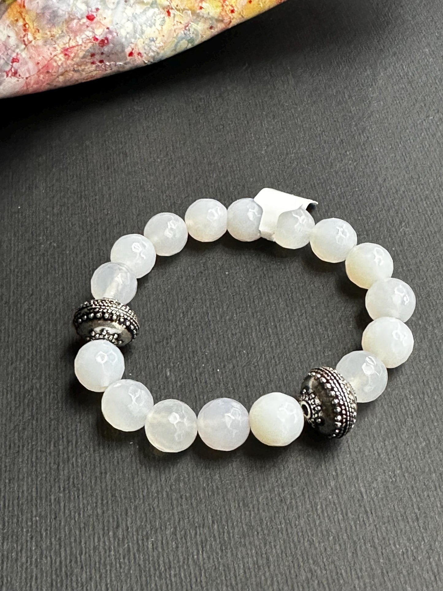 White Agate Stackable Bracelet with Silver Accent Beads