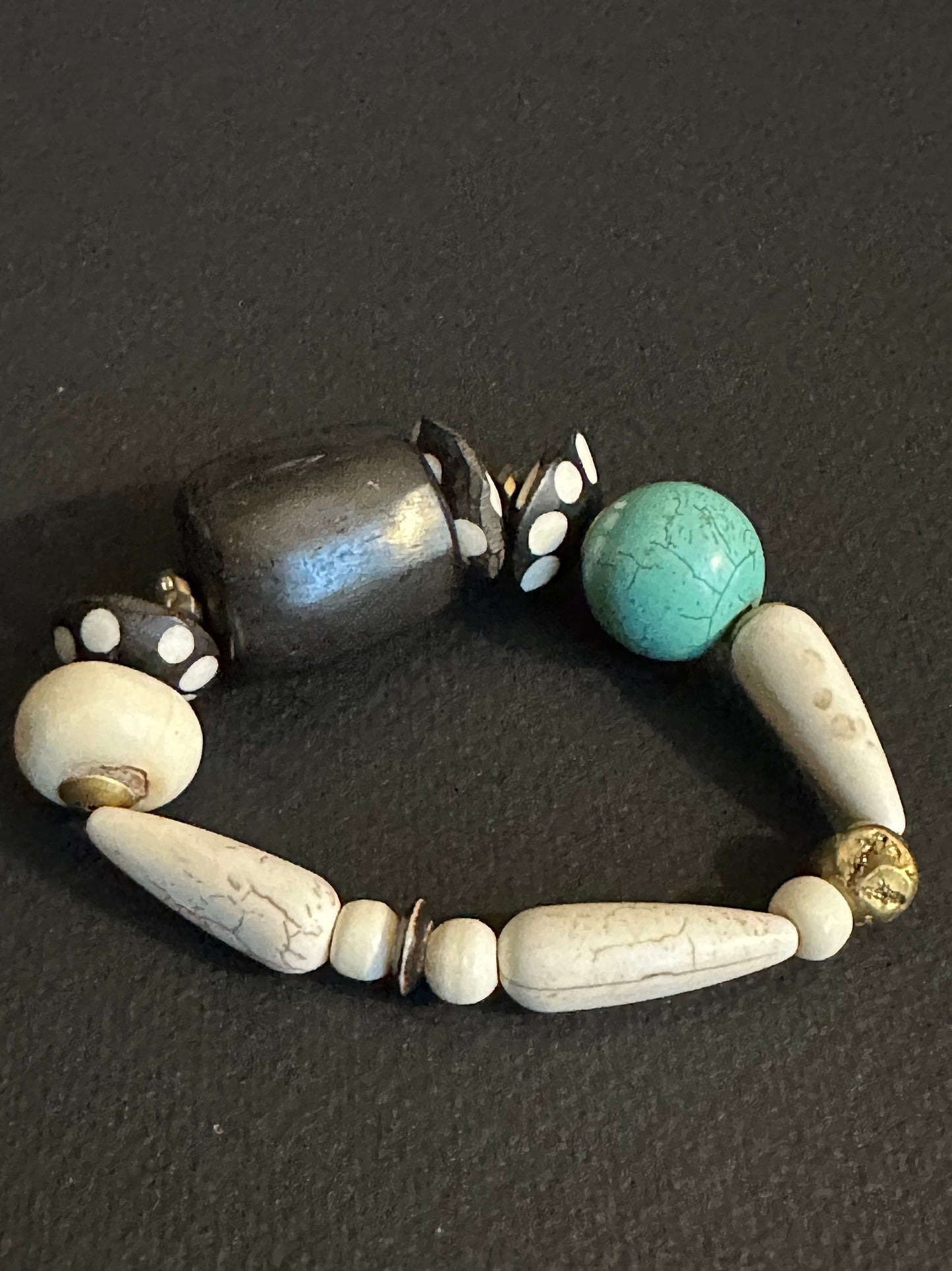 Turquoise Colored Brown and Cream Large Chunky Beaded Bracelet