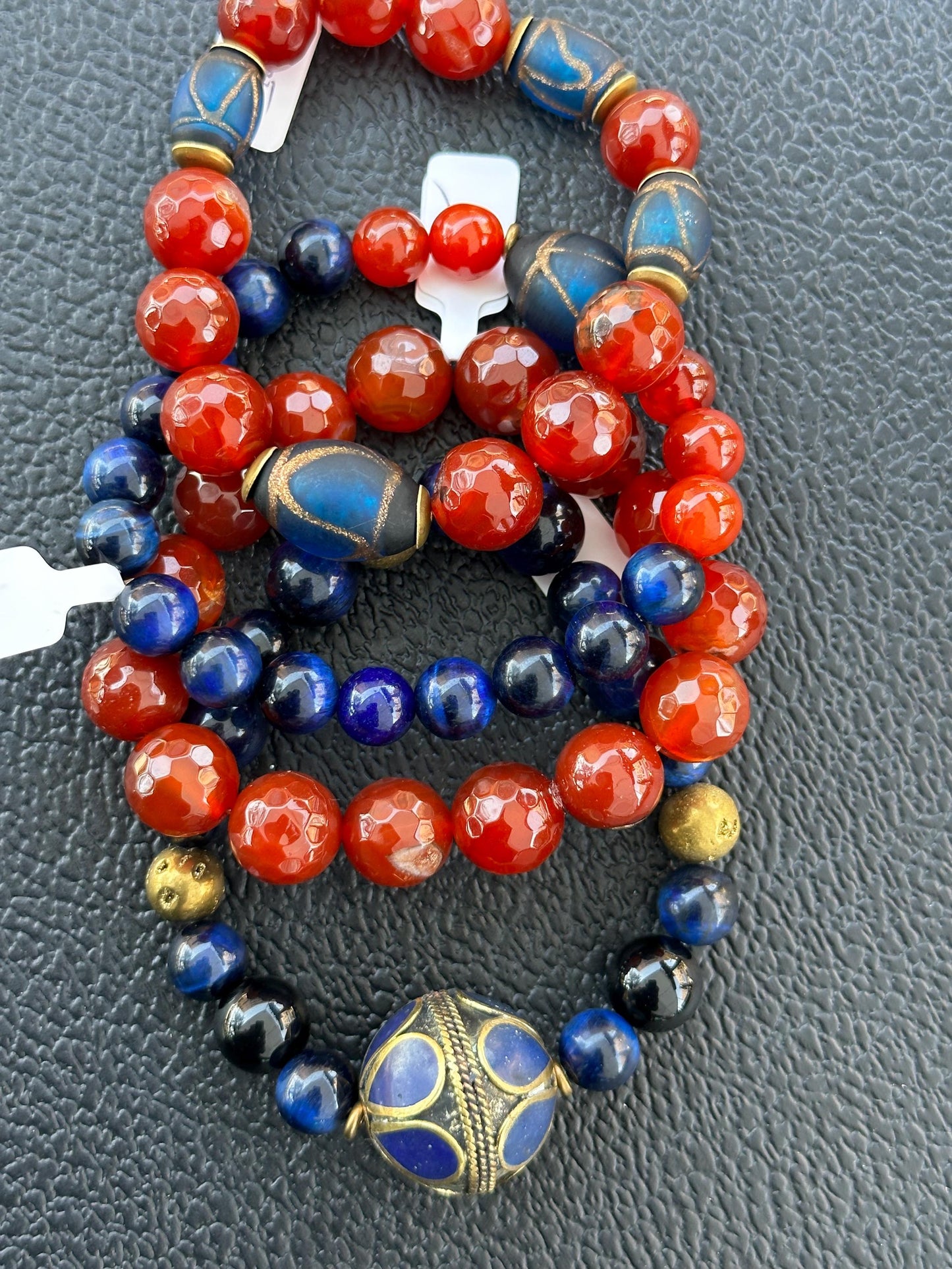 Blue and Orange Gemstone Beaded Bracelet Set