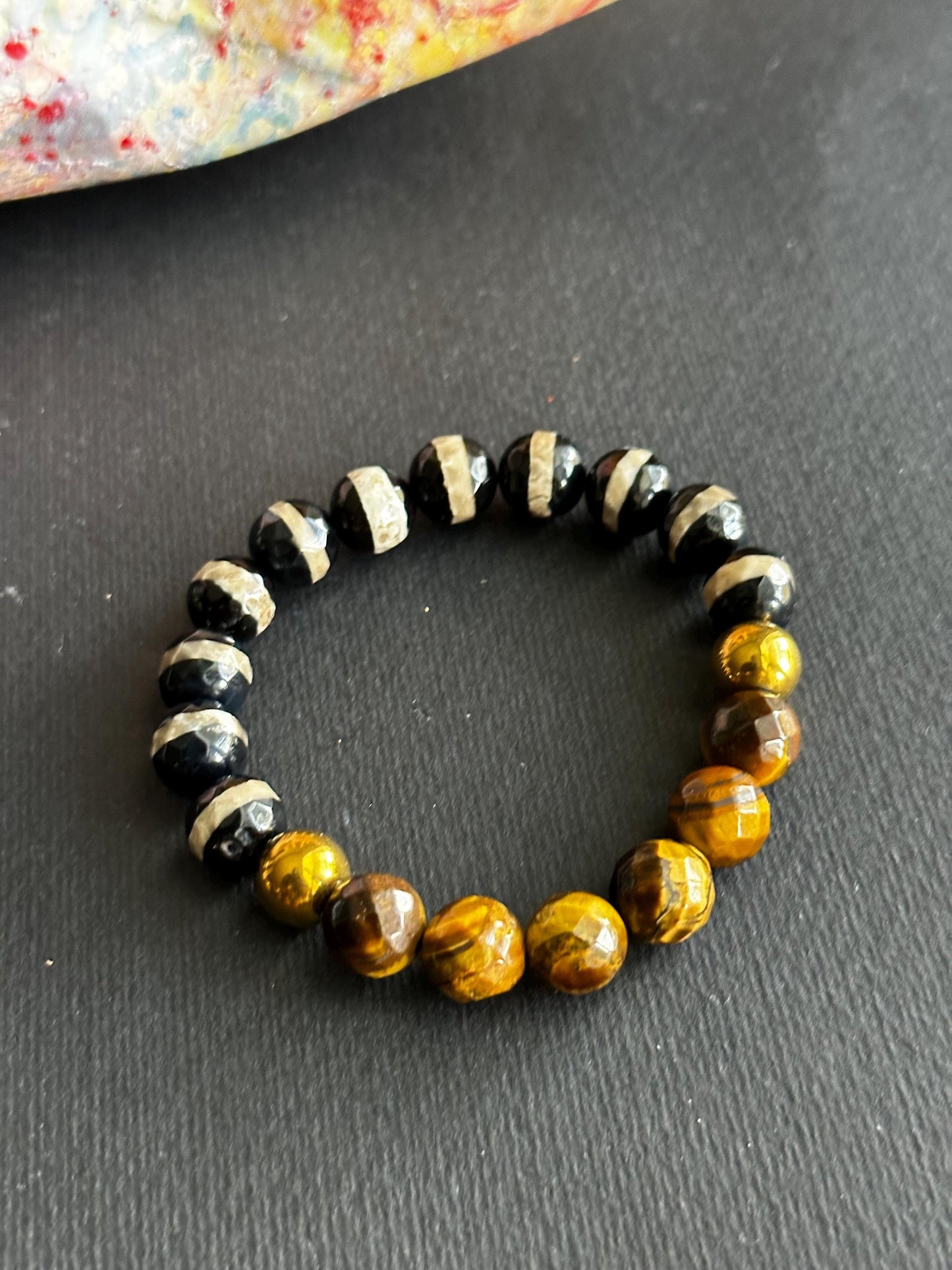 Unisex Black and White Agate with Tiger’s Eye and Hematite Accent Beads for Women and Men