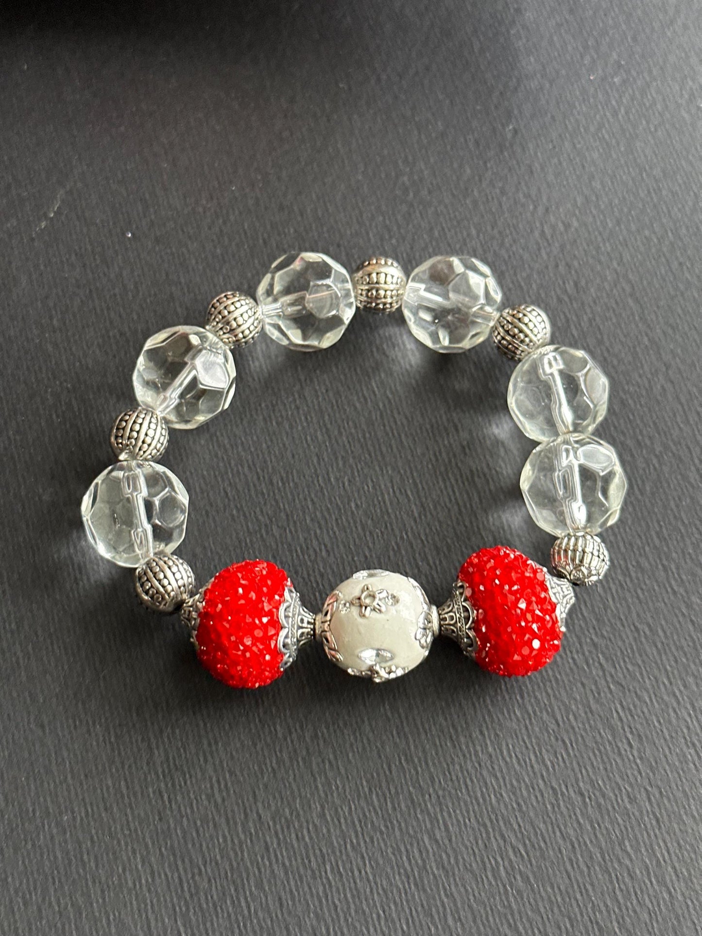 Red and White Winter Bliss Bracelet Stack