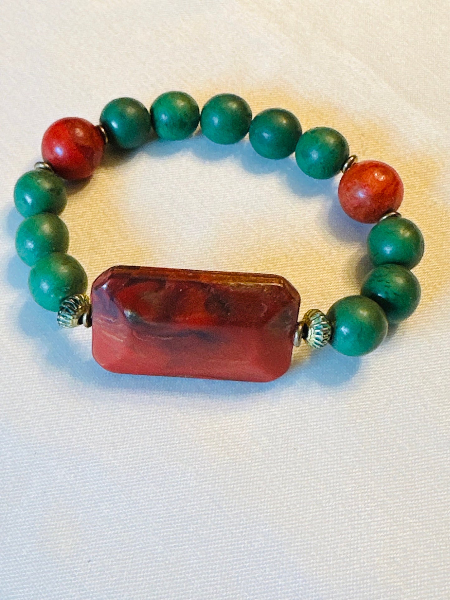 Red and Green Ceramic Beaded Bracelet