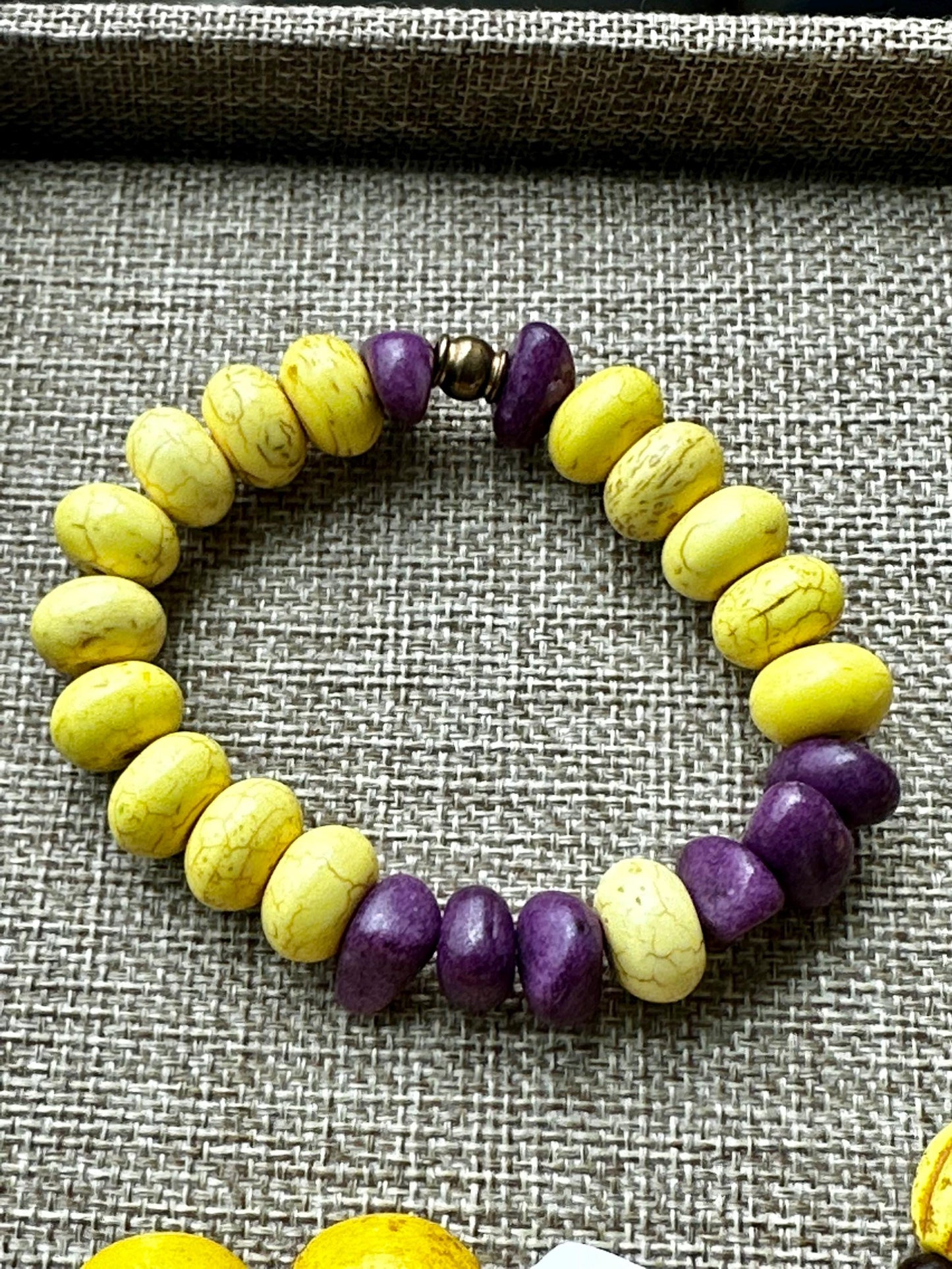 Yellow and Purple Unisex Beaded Bracelet