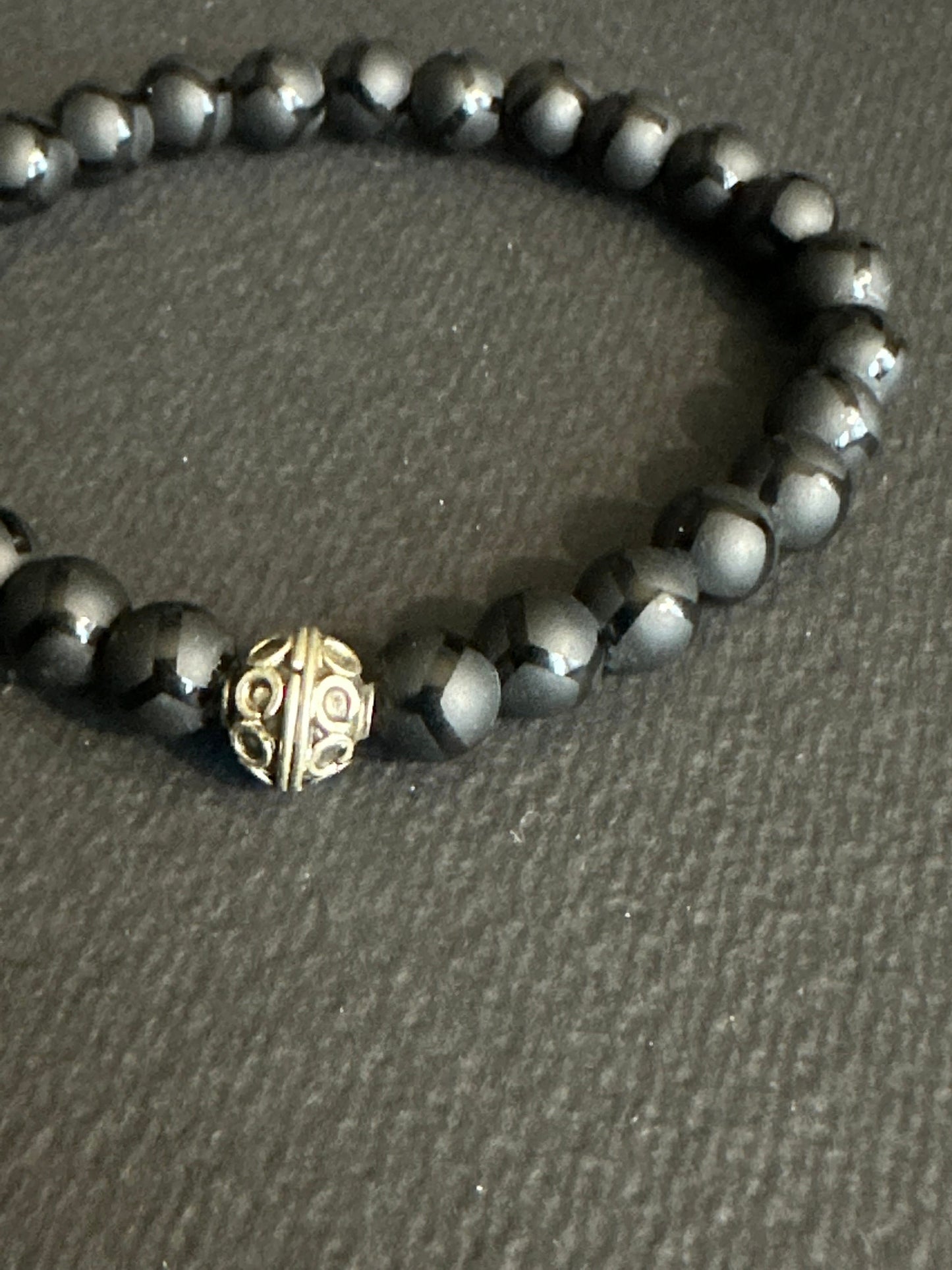 Striped Matte Onyx Bracelet with and Silver Focal Bead