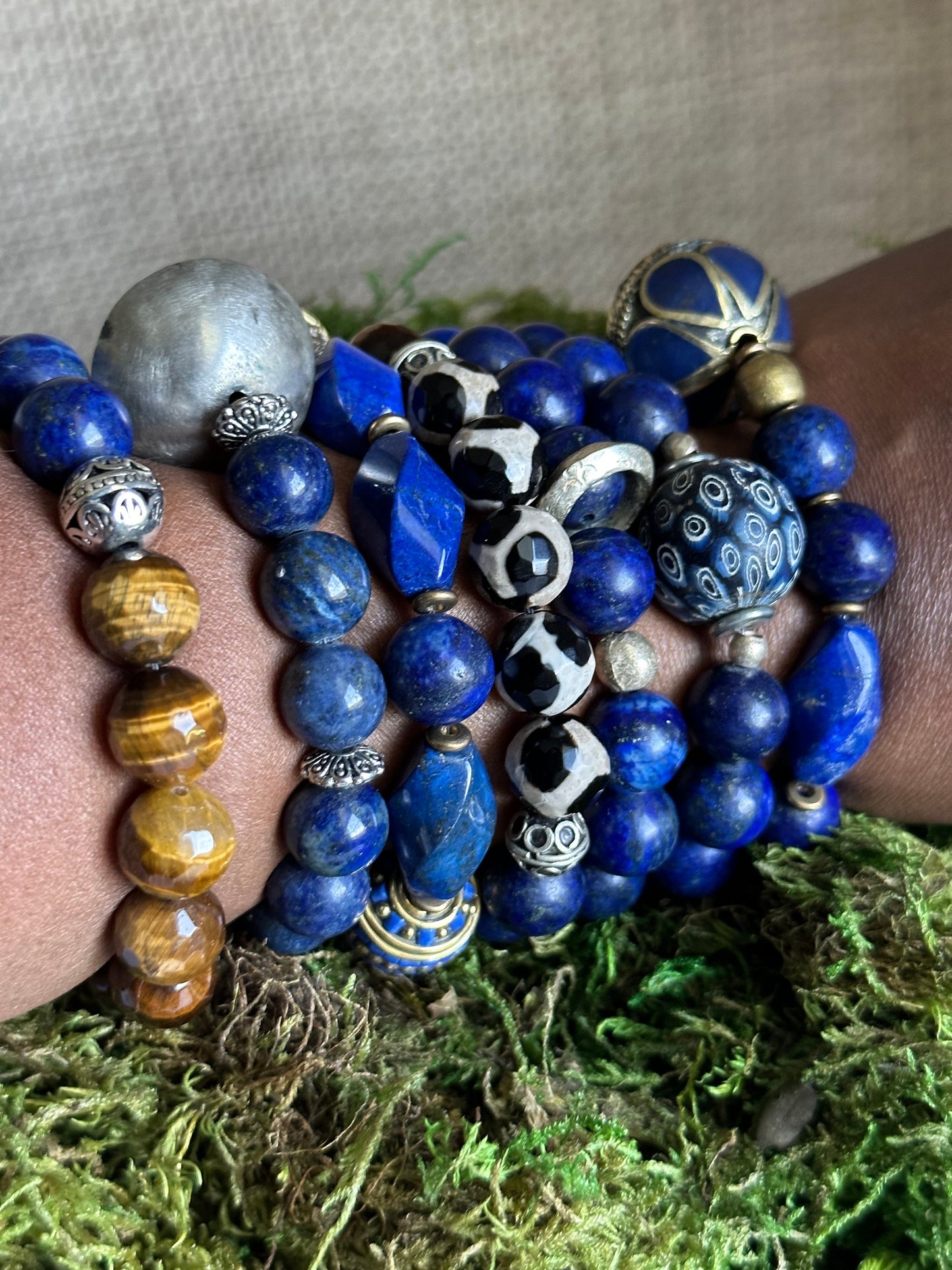 Strength and Courage Layers of Lapis Unisex Bracelet with Jatim Java Focal Bead