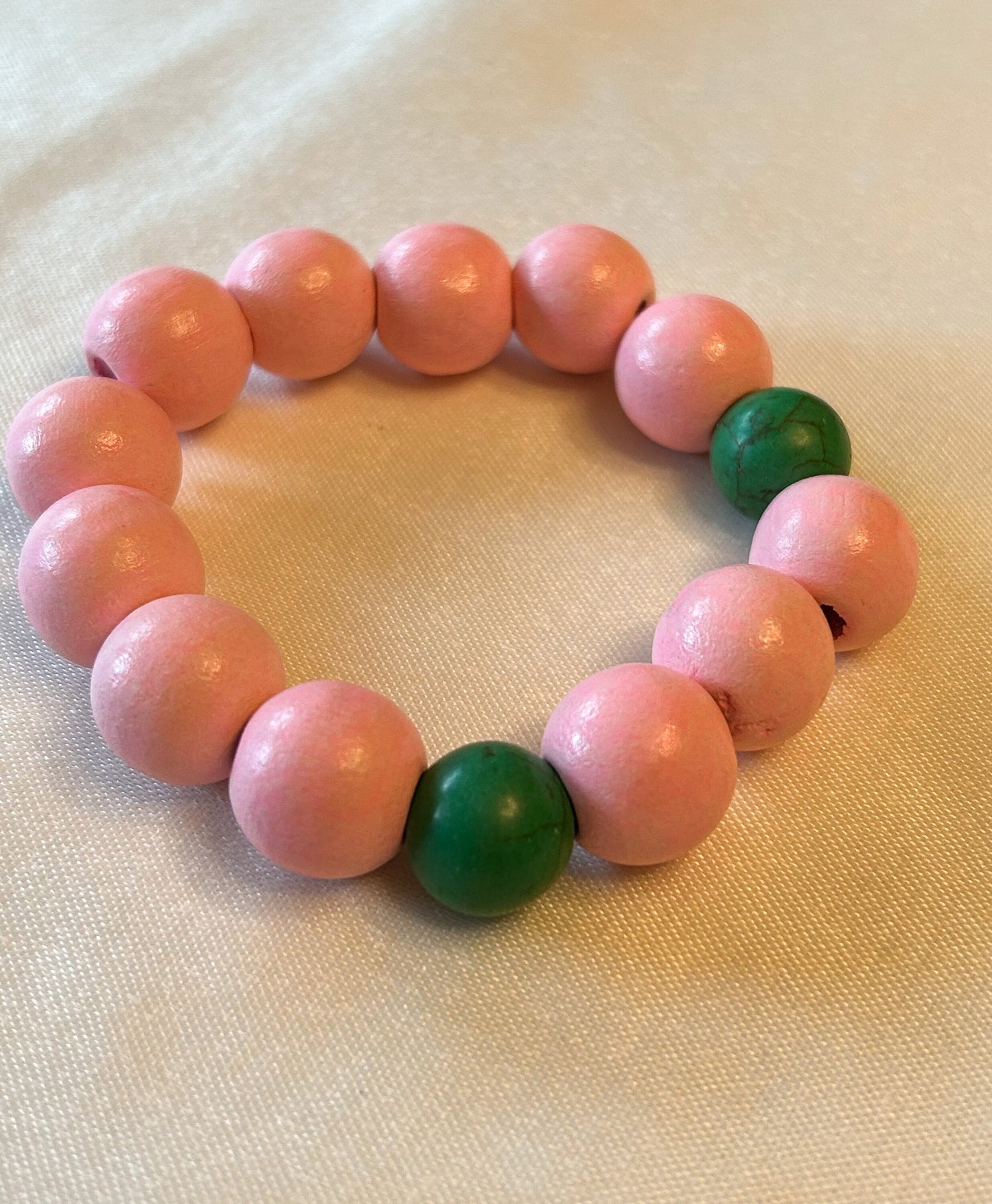 Pink and Green Painted Wood Beaded Bracelet
