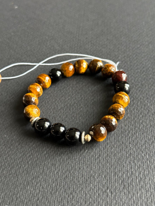 Handmade Black Agate & Tiger's Eye Beaded Bracelet