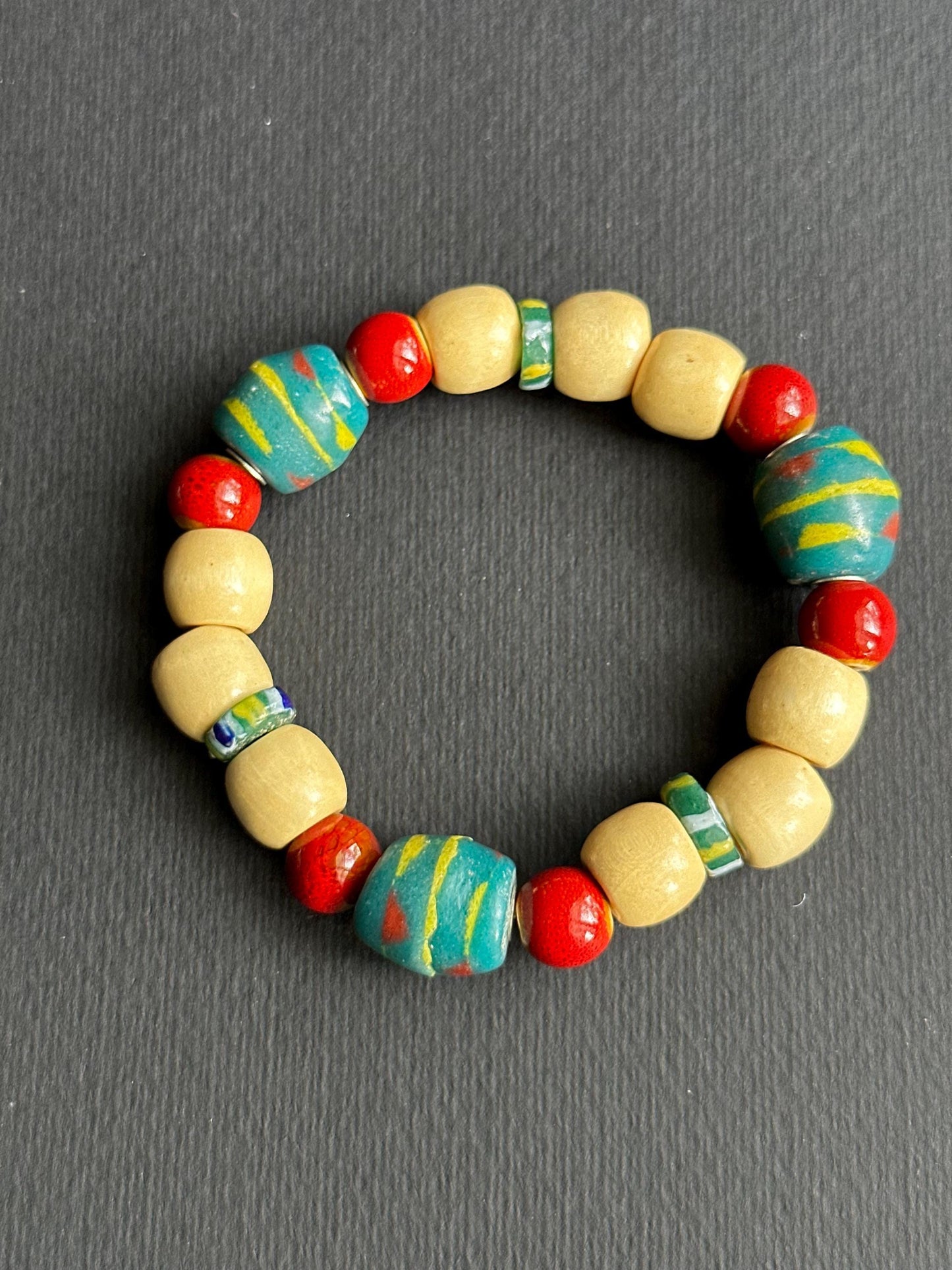 Recycled Glass Krobo Beaded Bracelet: African Unisex Design