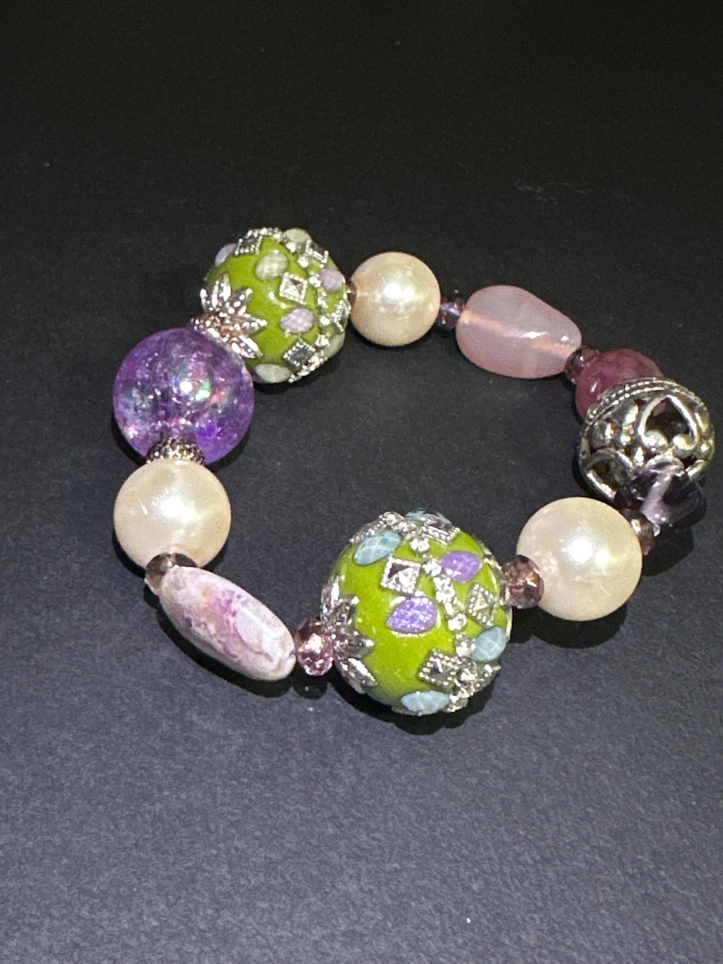 Purple Glass Beads with Pearl and Ceramic Focal Beads