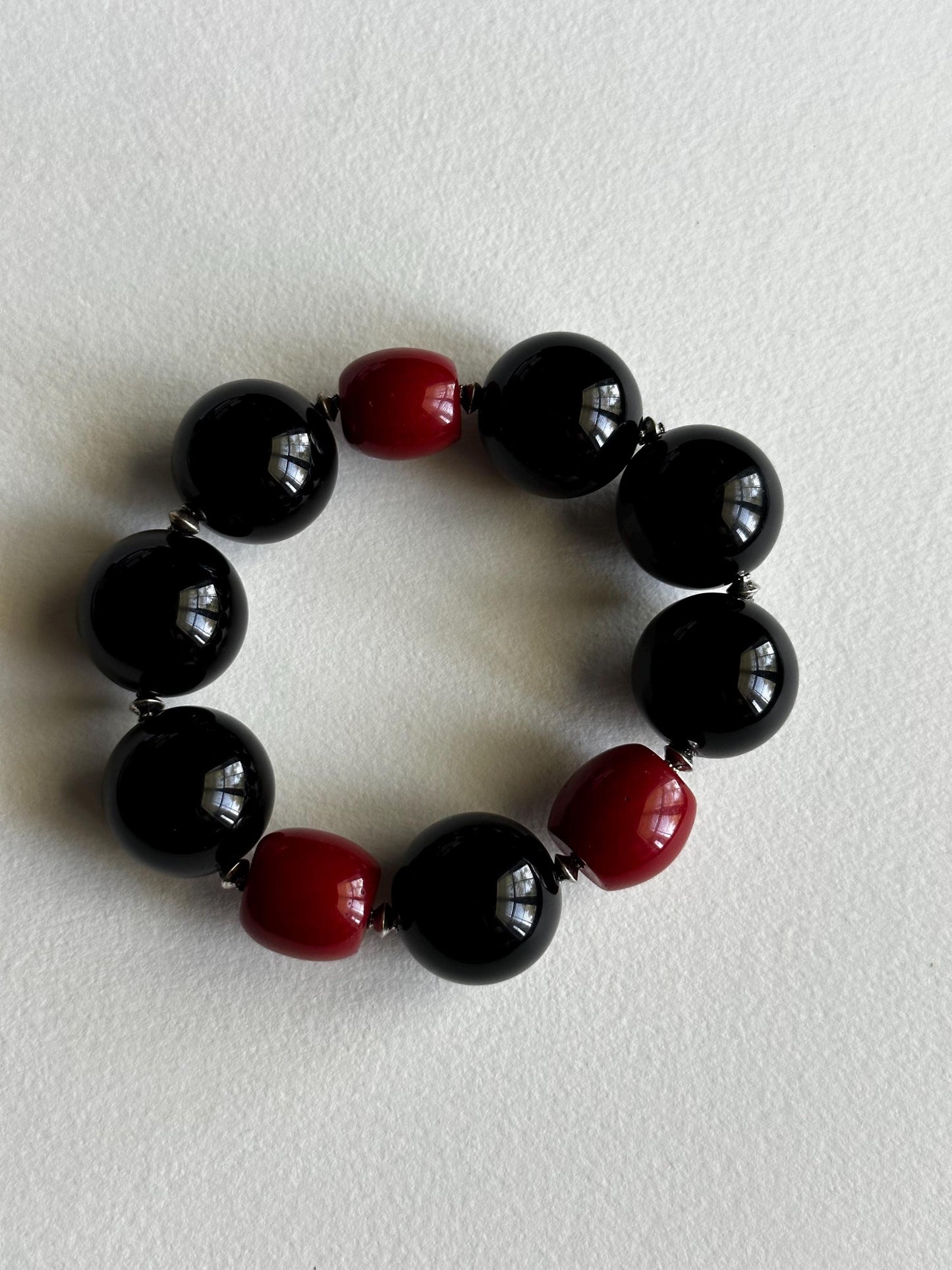 Handmade Black and Red Unisex Beaded Statement Stretch Bracelet