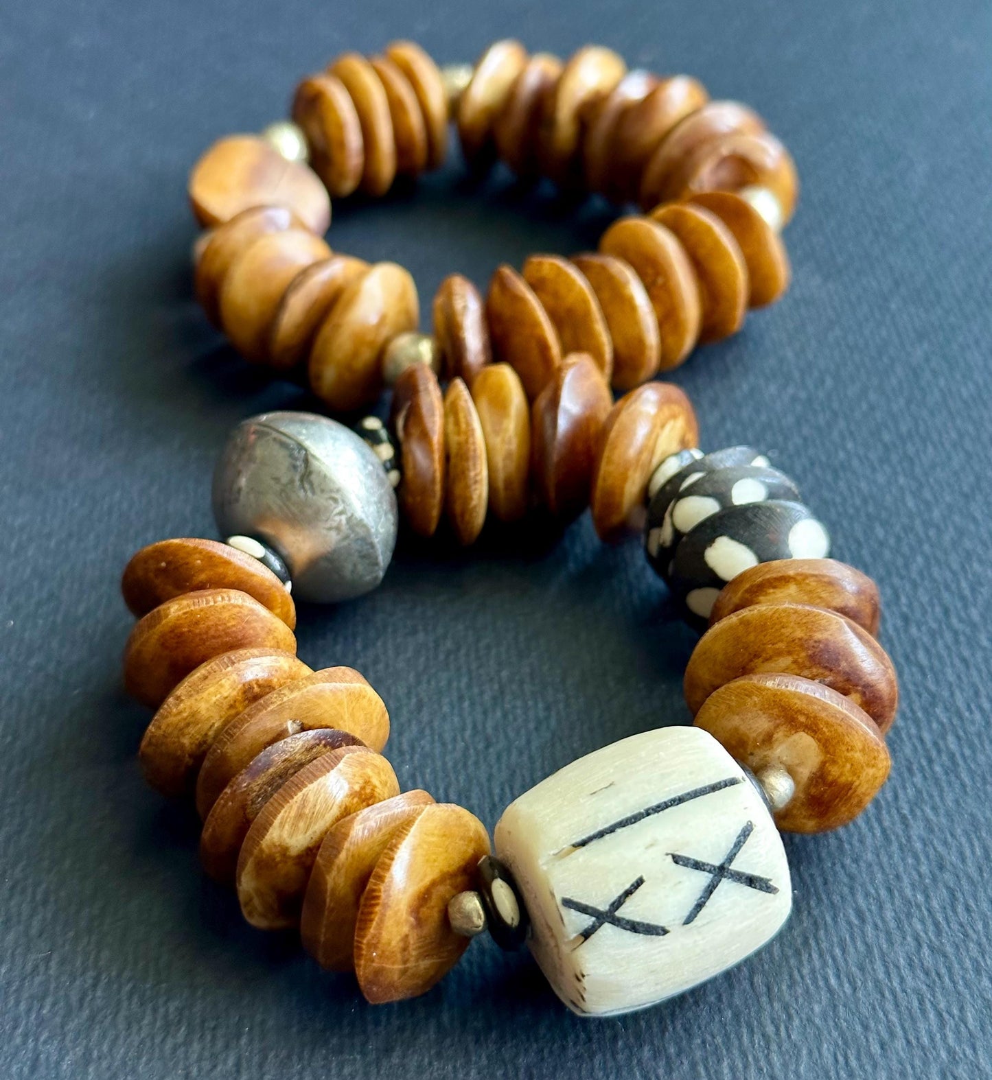 Tribal Chic Bone Bead Bracelet: Kenyan Polka Dots, Ethiopian Silver